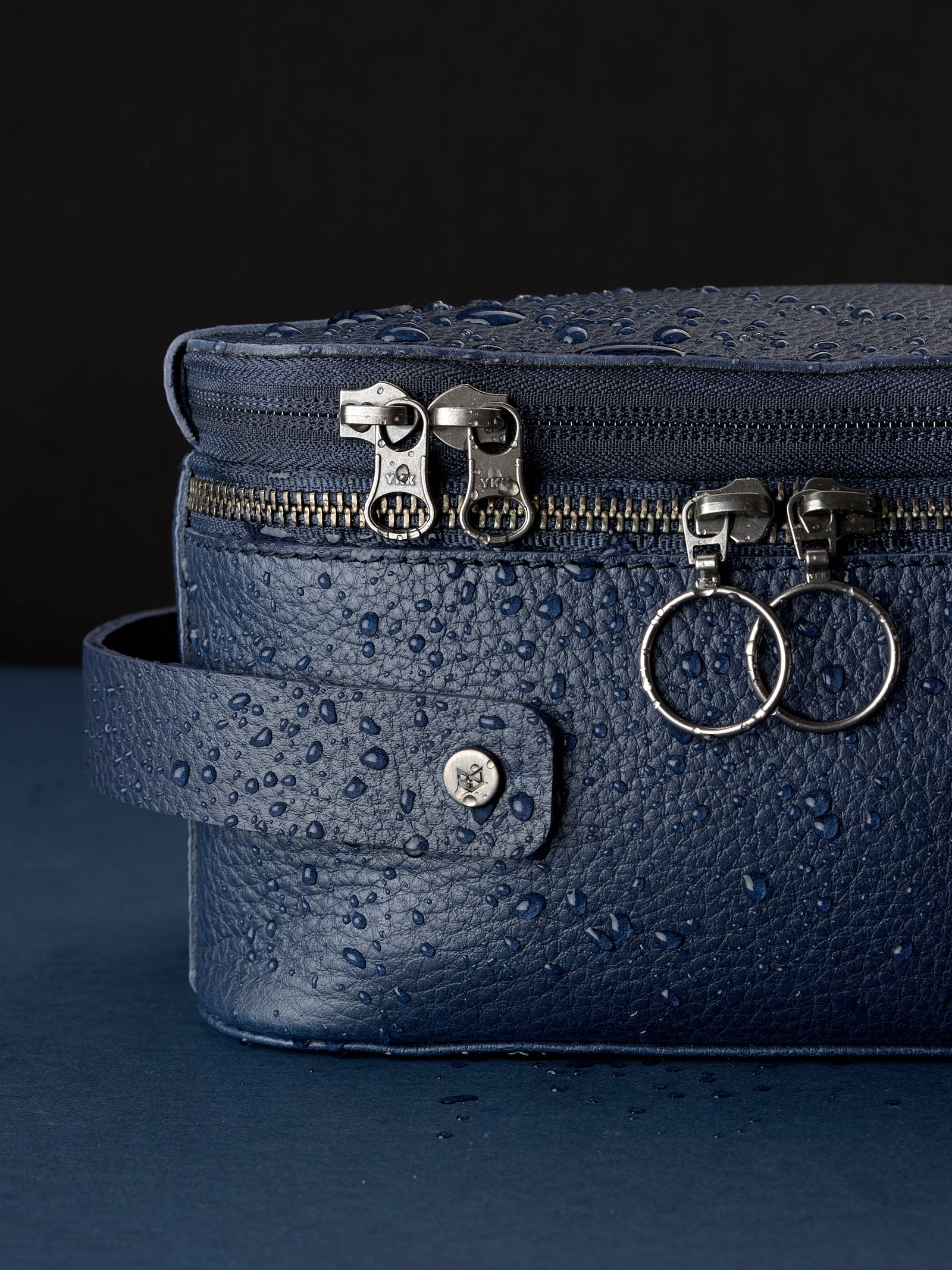 Water resistant shaving kit bag navy by Capra Leather