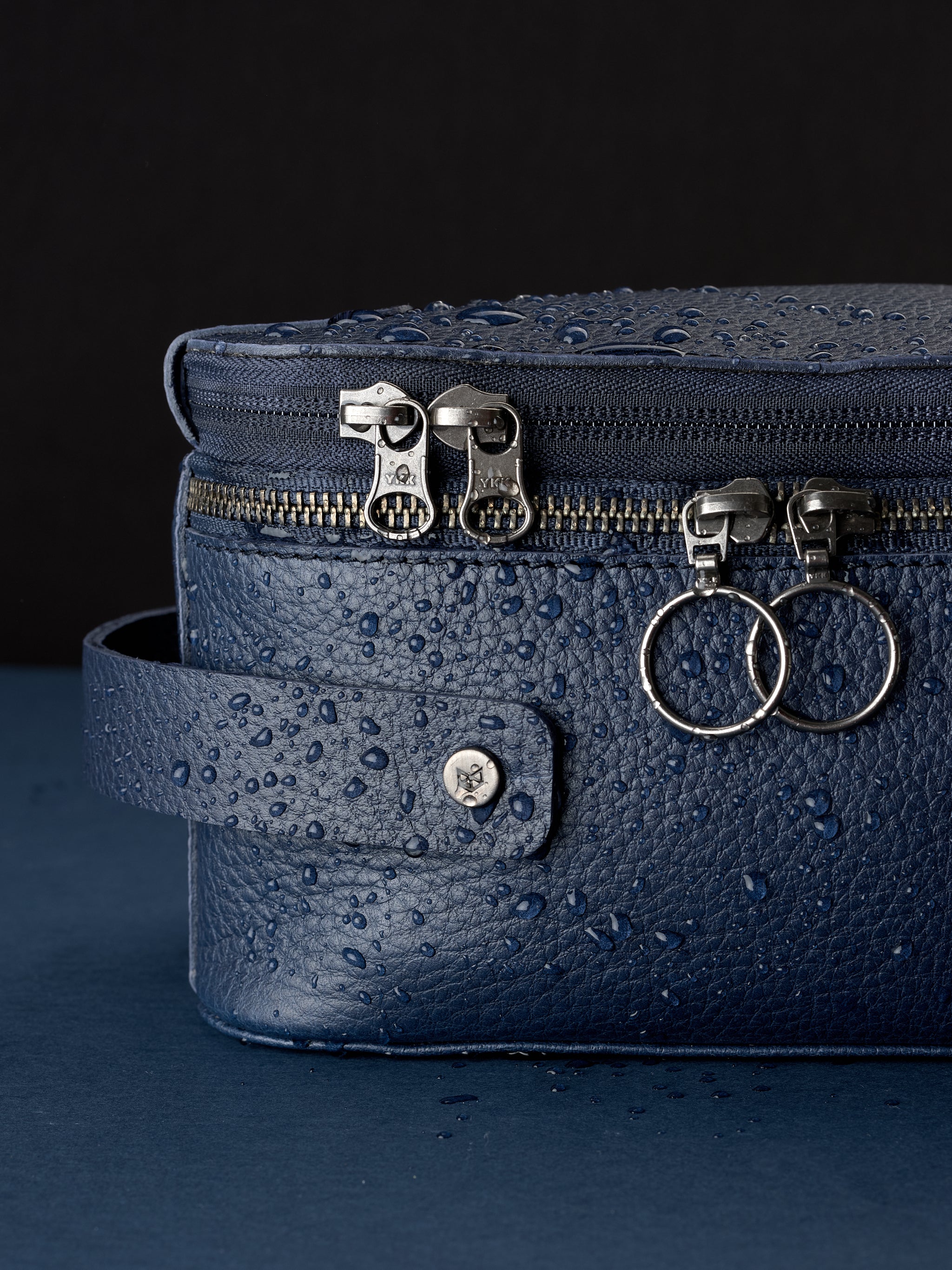 Water resistant shaving kit bag navy by Capra Leather