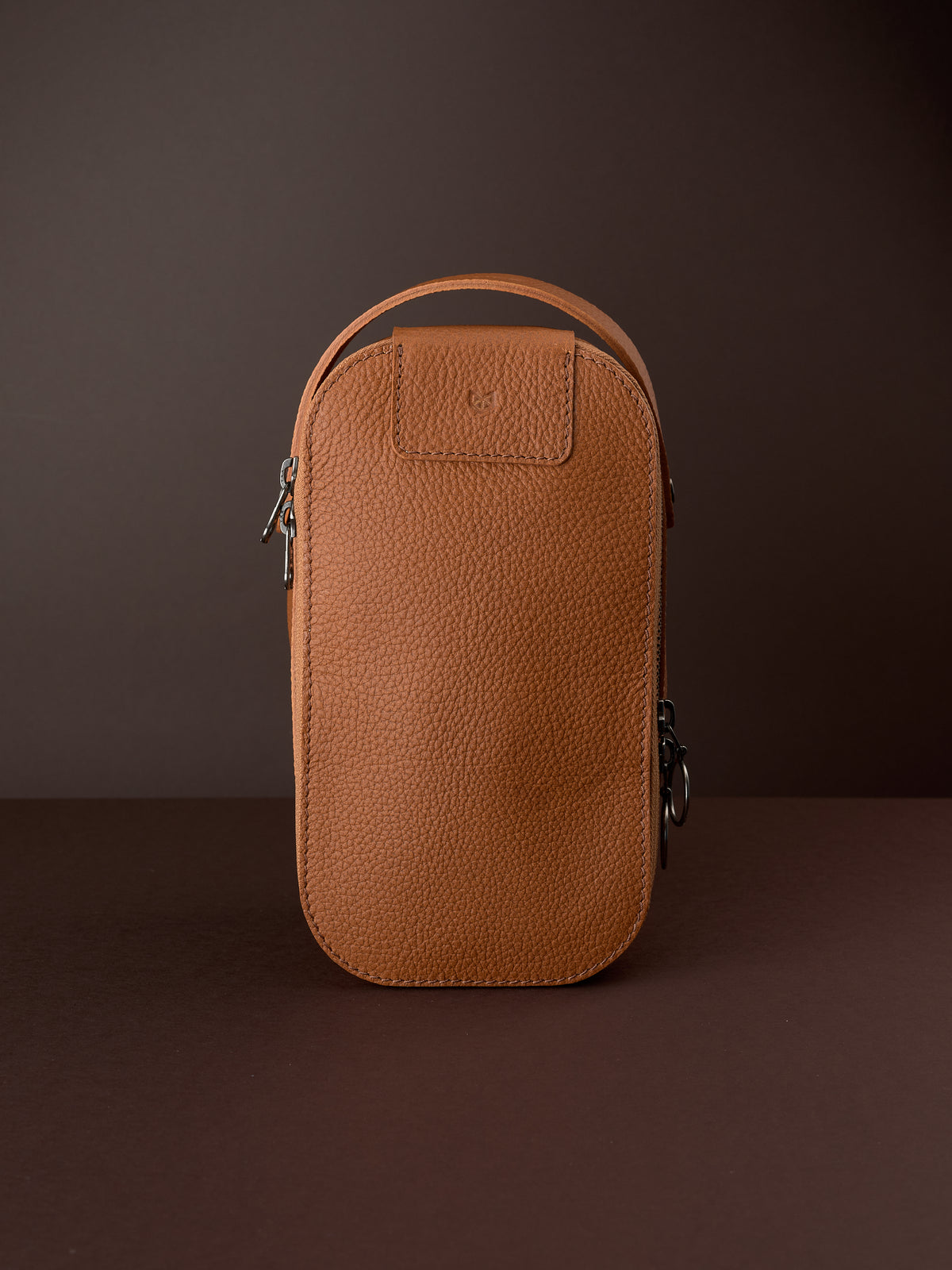 Personalized toiletry bag tan by Capra Leather