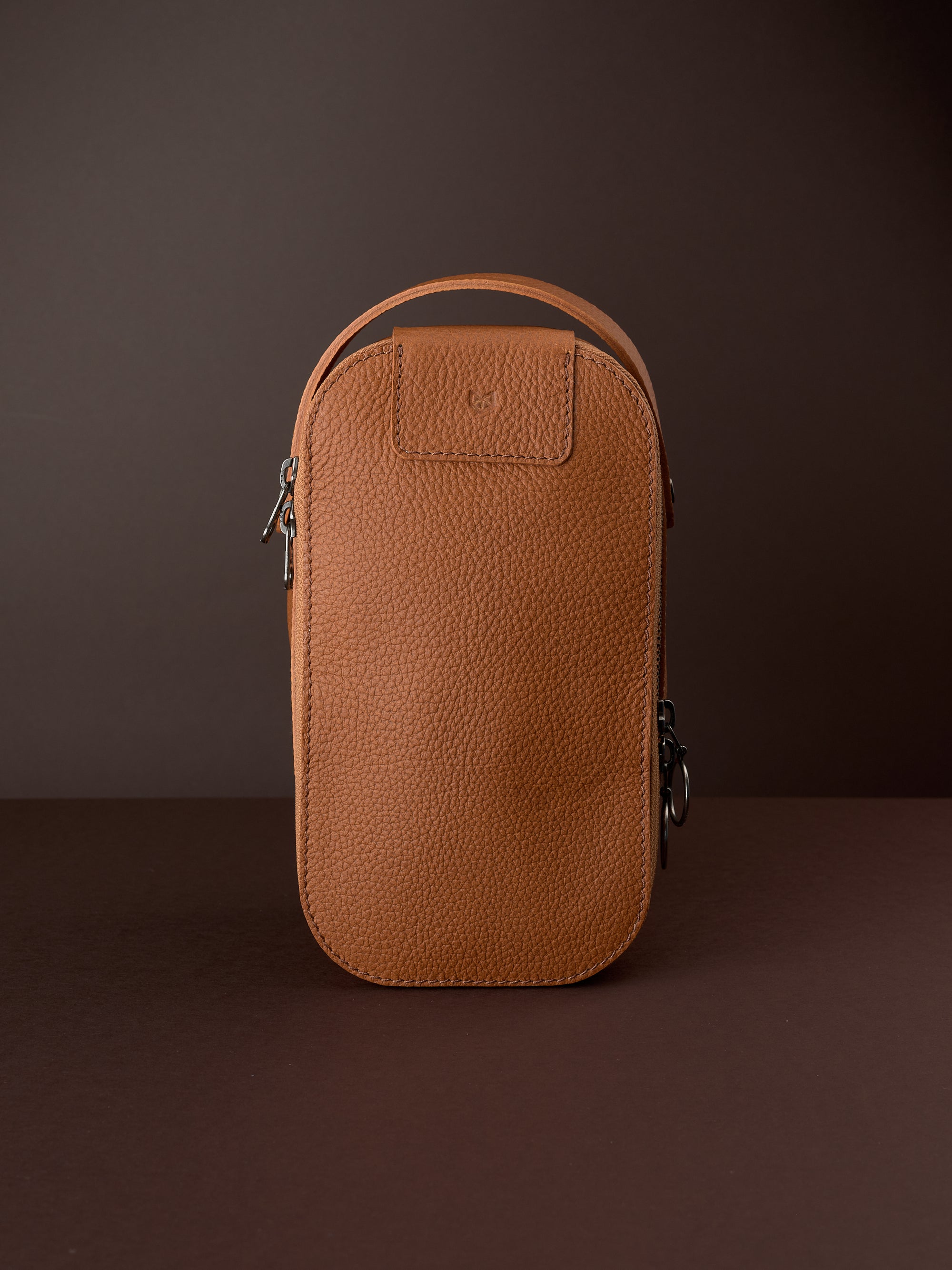 Personalized toiletry bag tan by Capra Leather