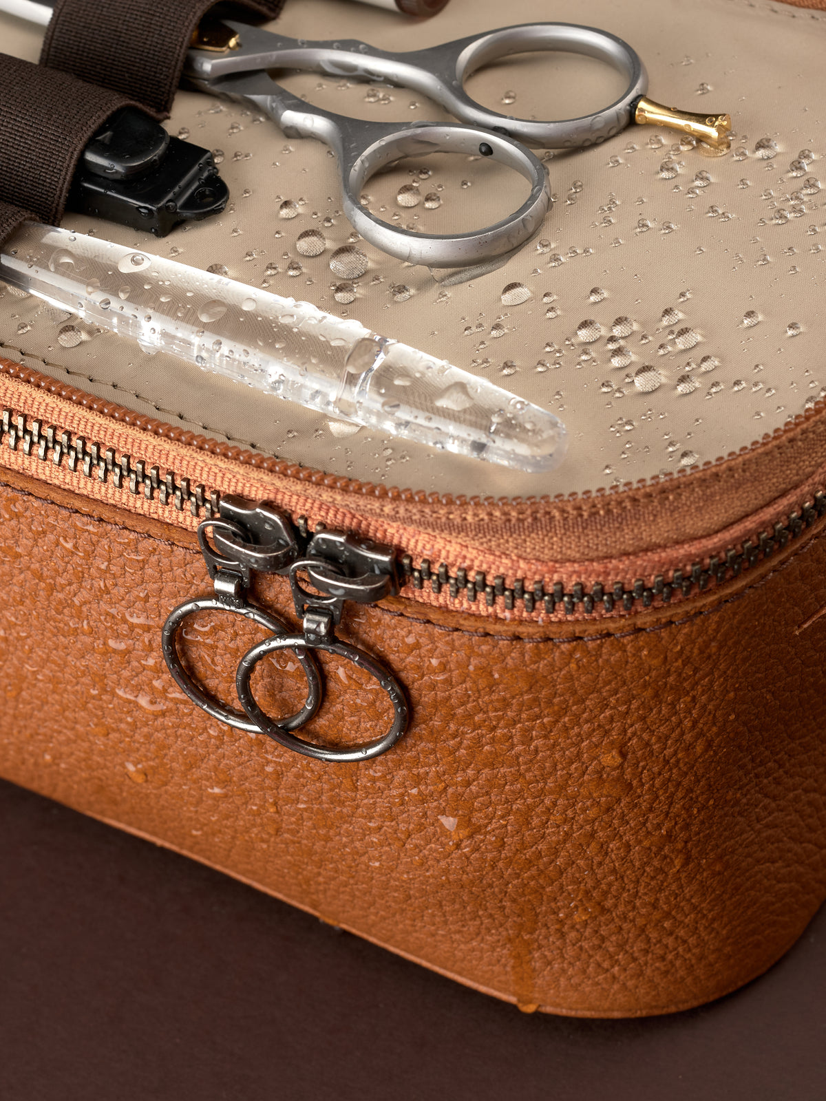 Water resistant shaving kit bag tan by Capra Leather