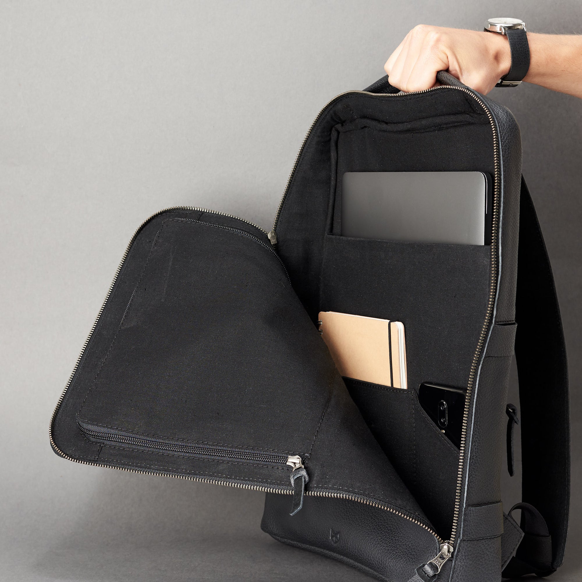 computer backpack black by capra leather