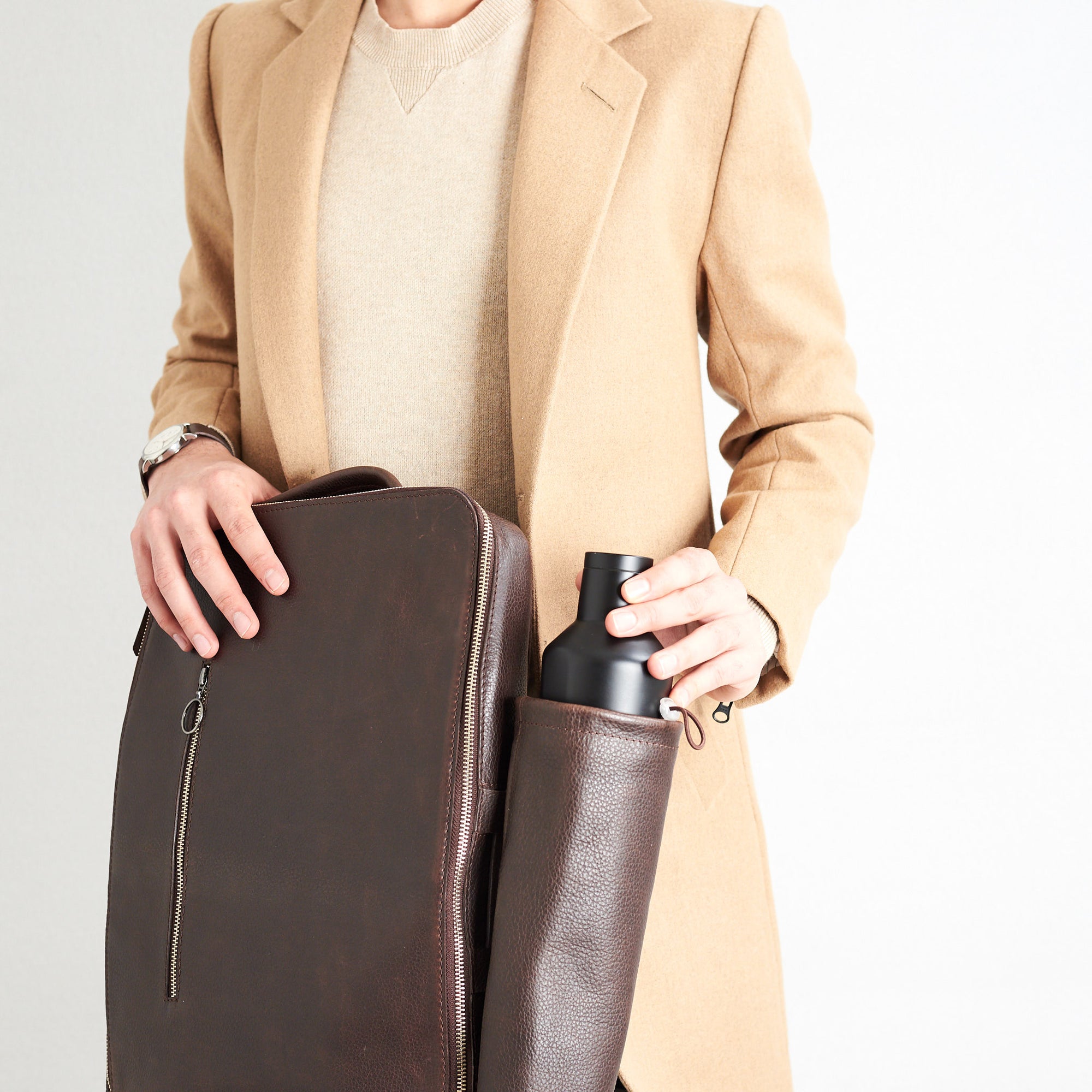 mens designer backpack dark brown by capra leather
