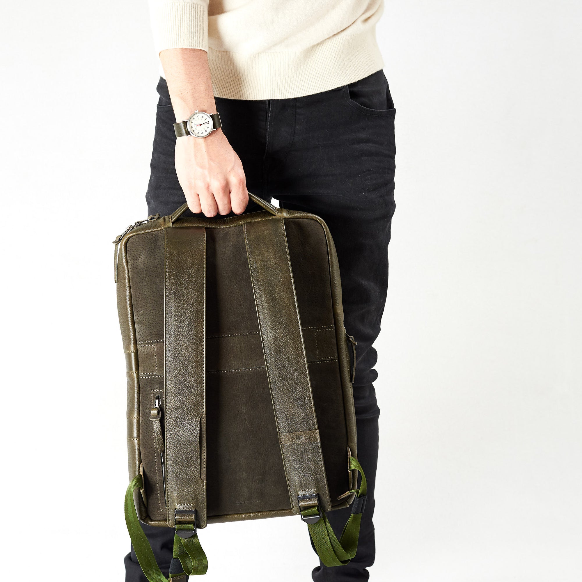 backpack men green by capra leather