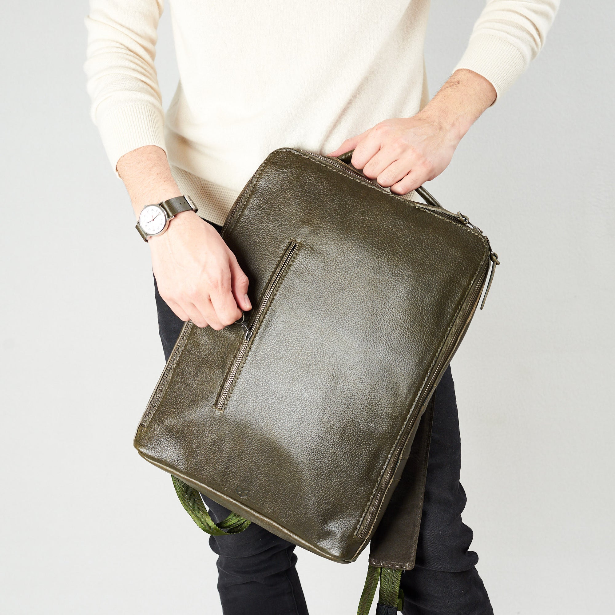 professional backpack for work green by capra leather