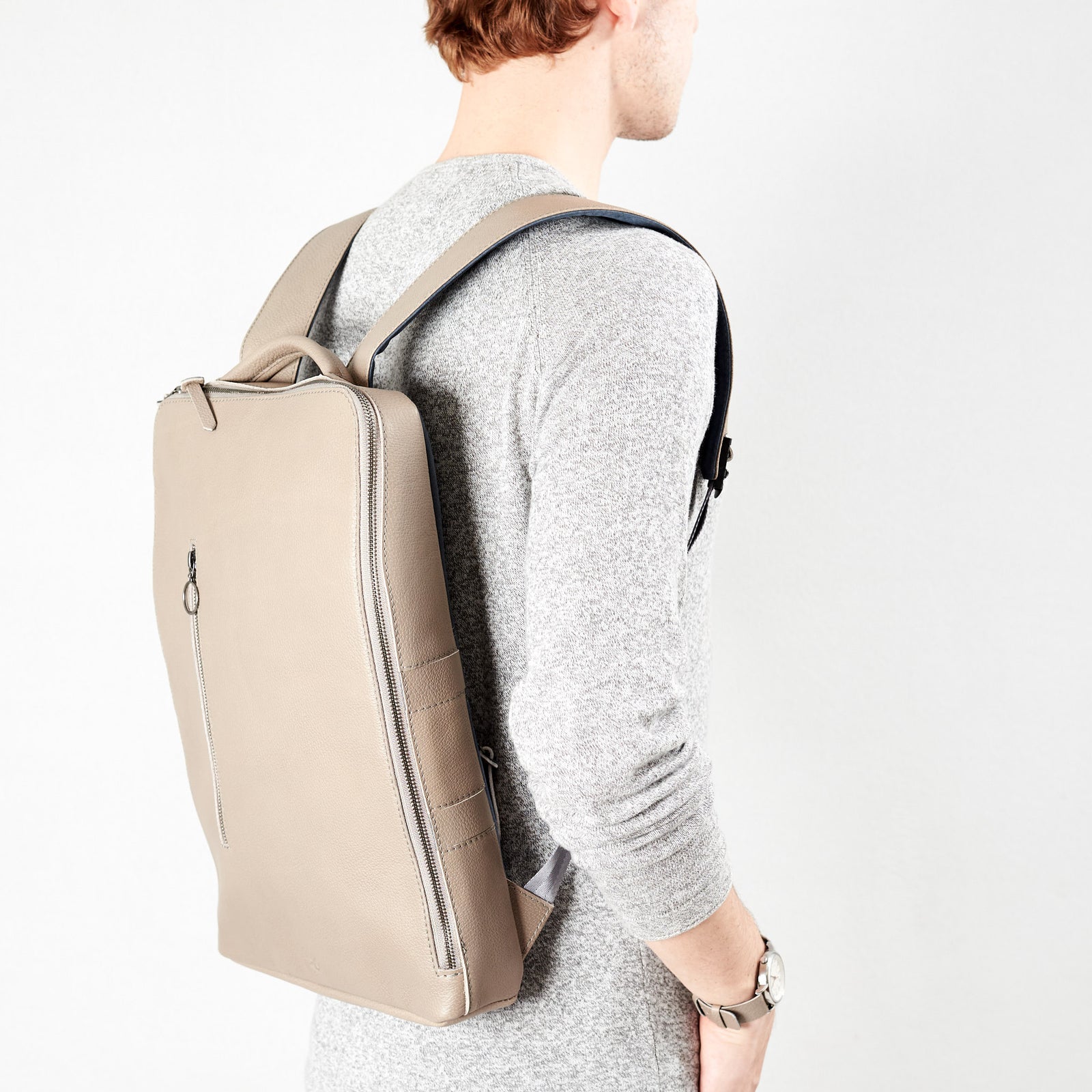 small backpack for men grey by capra leather