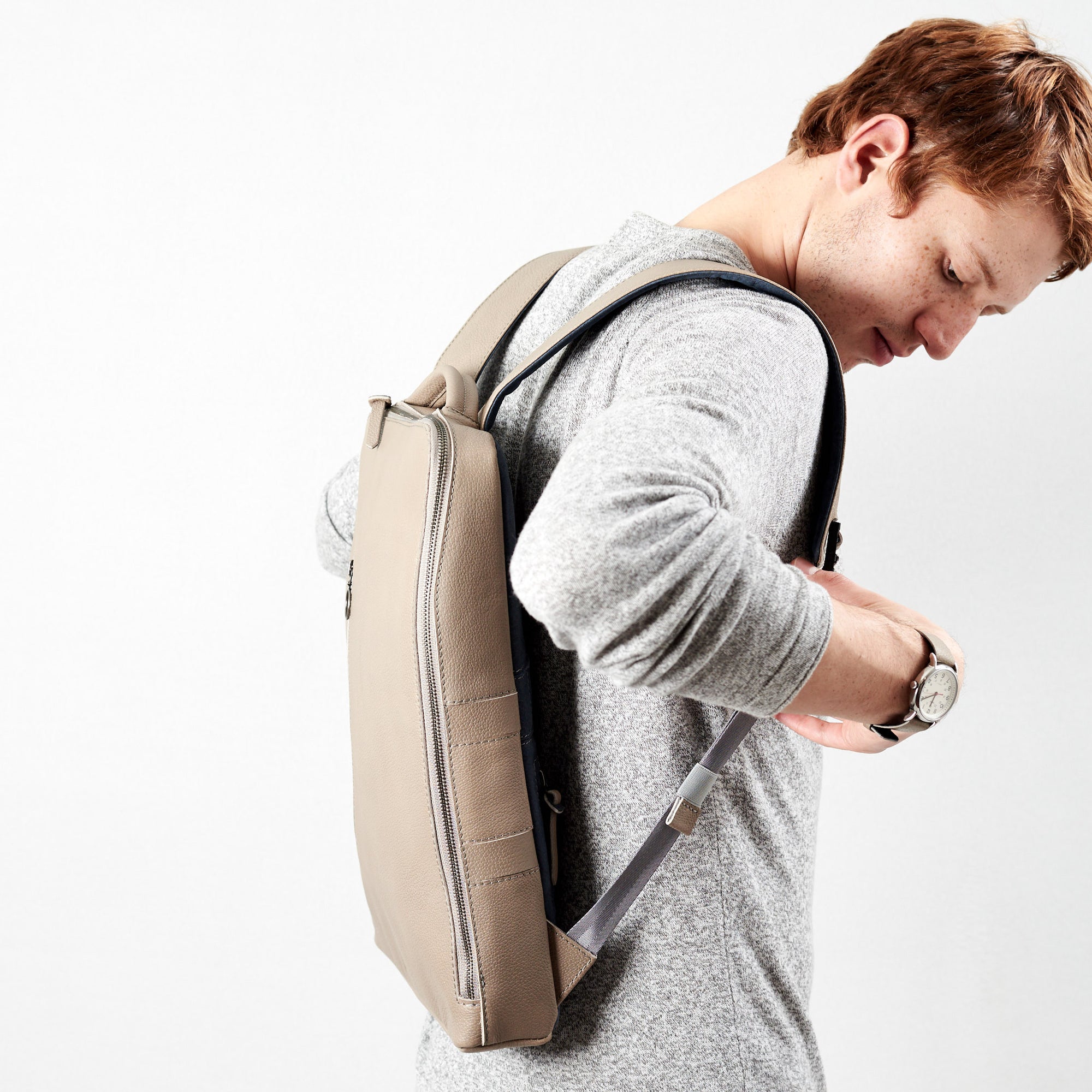 leather rucksack grey by capra leather