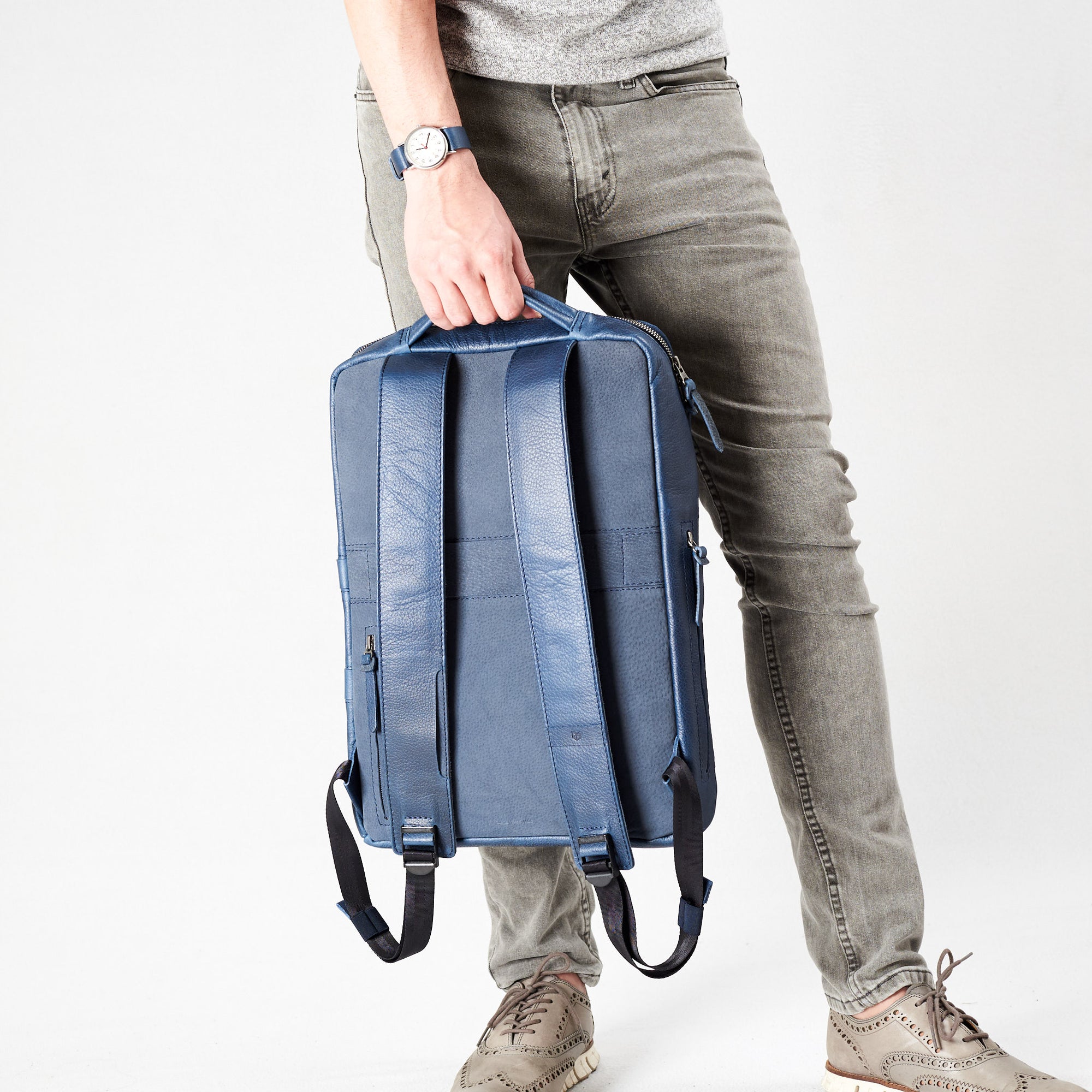 commuter backpack navy by capra leather