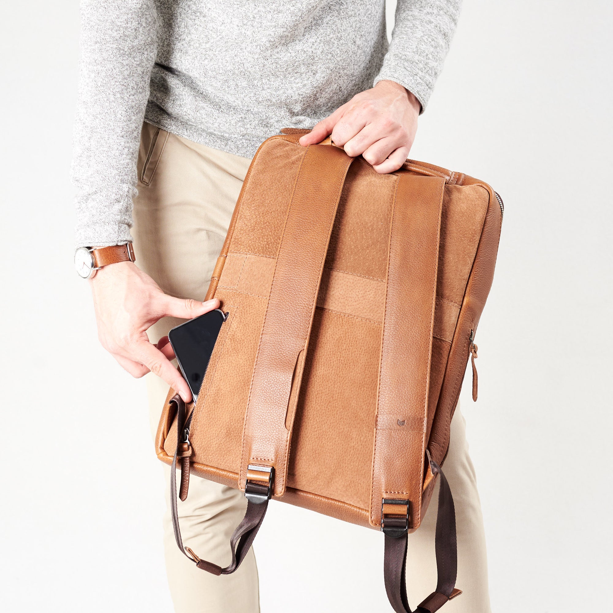 best college backpack tan by capra leather