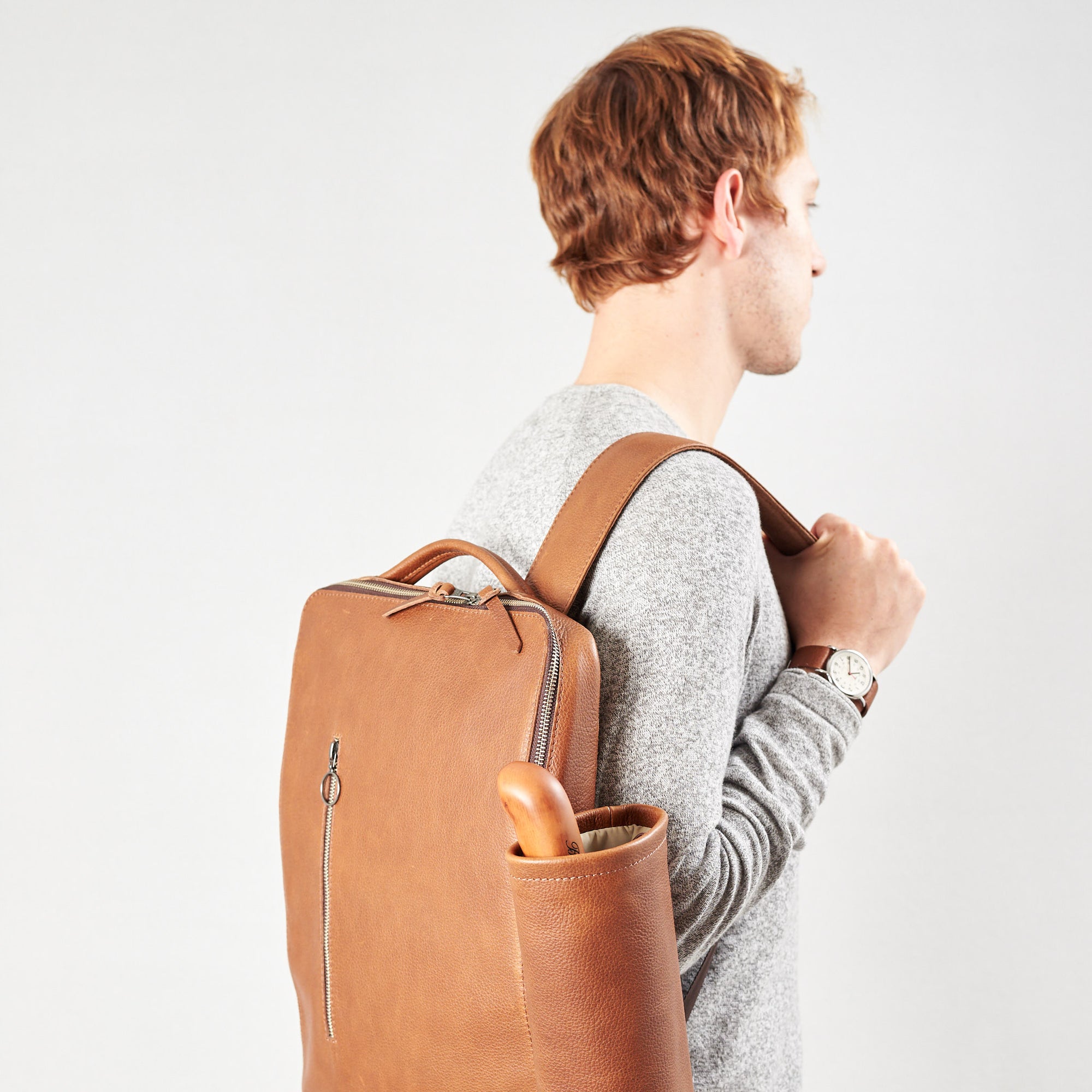 minimal leather backpack tan by capra