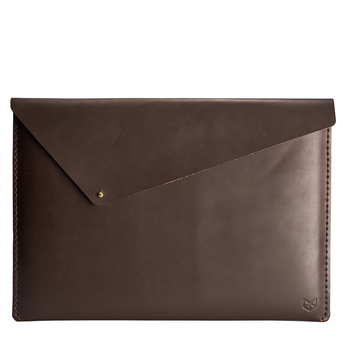 Closed. Brown Leather MacBook Folio. Slant MacBook Sleeve by Capra Leather