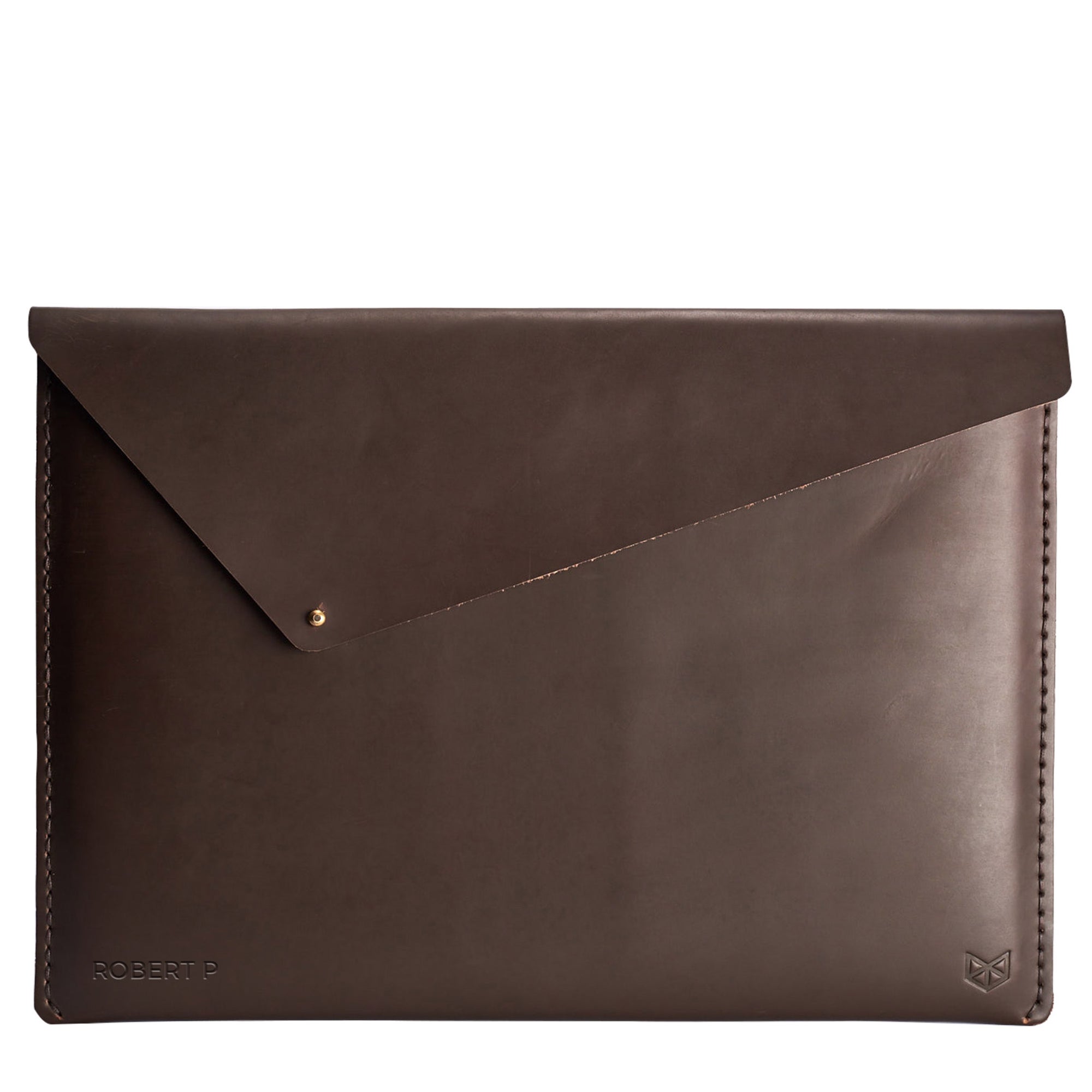 Custom Engraving. Brown Leather MacBook Folio. Slant MacBook Sleeve by Capra Leather