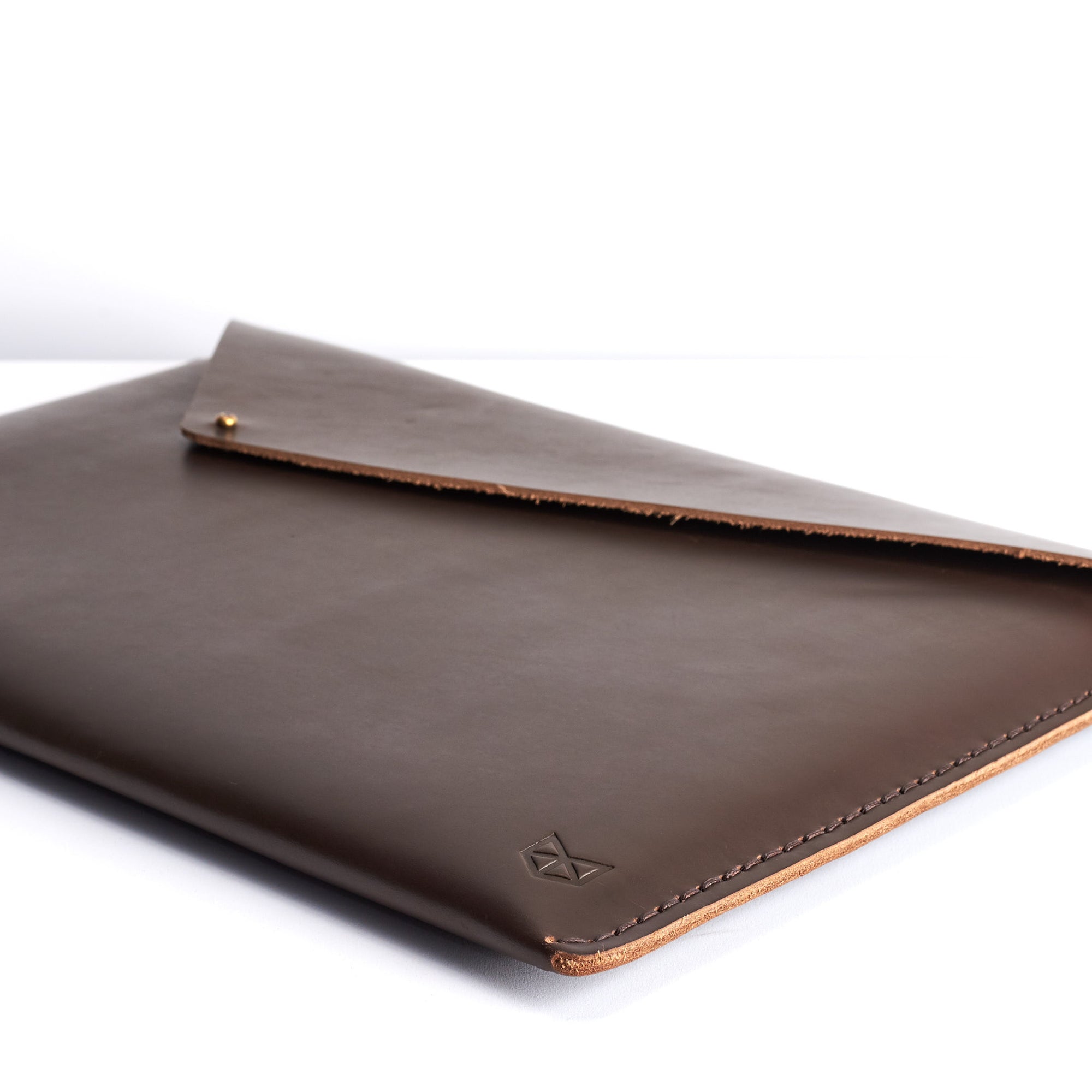 Hand Stitched. Brown Leather MacBook Folio. Slant MacBook Sleeve by Capra Leather