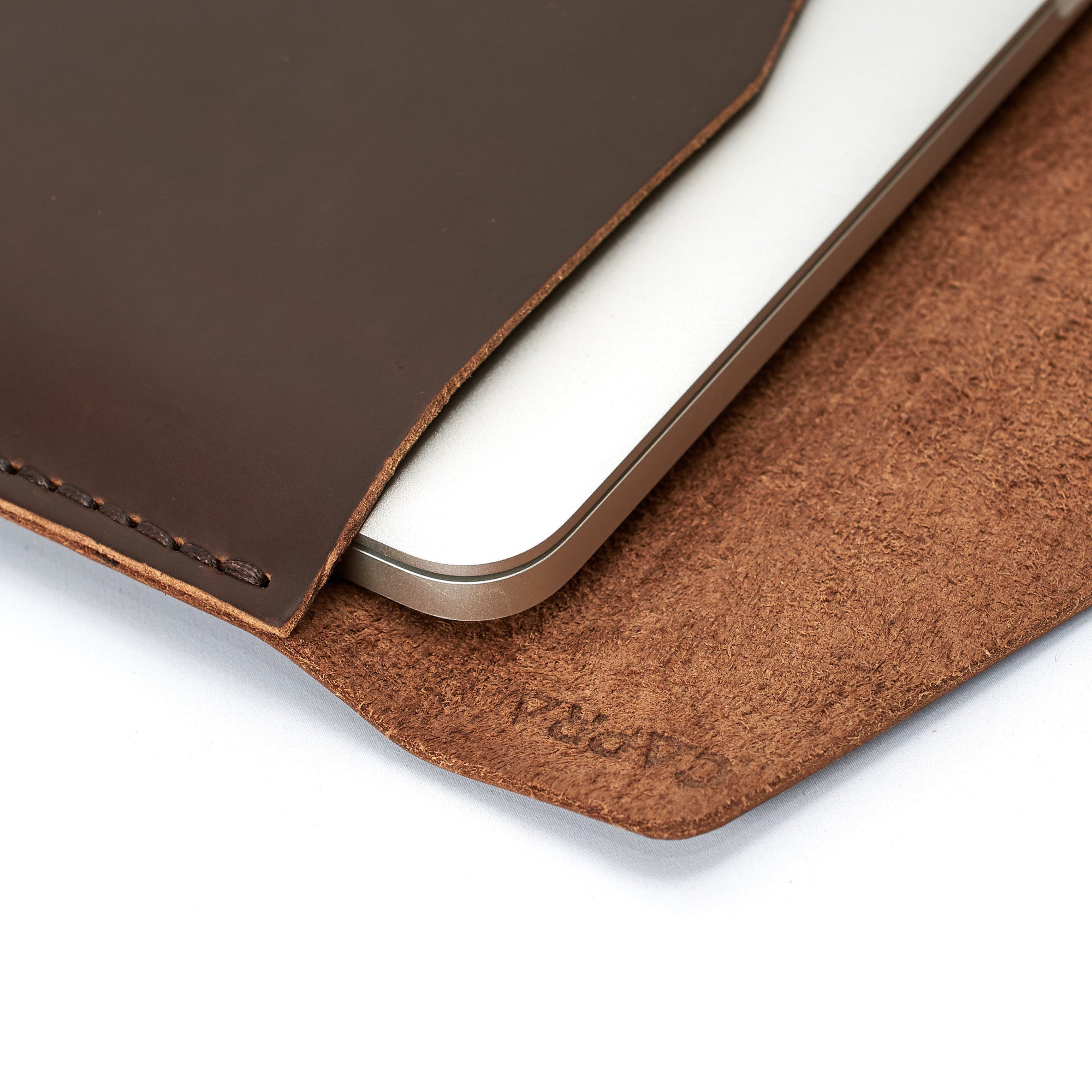 Soft Interior. Brown Leather MacBook Folio. Slant MacBook Sleeve by Capra Leather