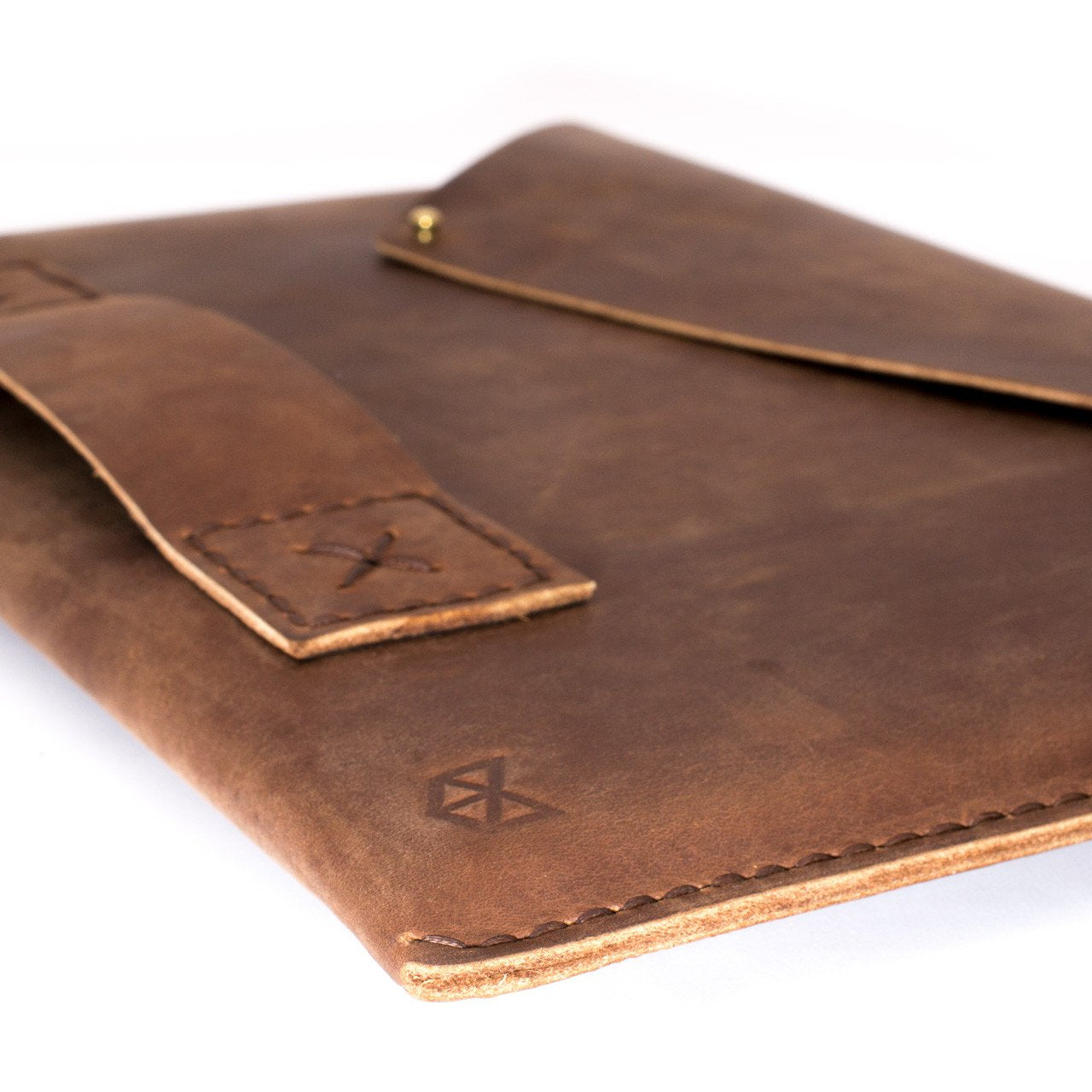 Suede Lined Handle. Canela Leather MacBook Case. Slant MacBook Sleeve by Capra Leather