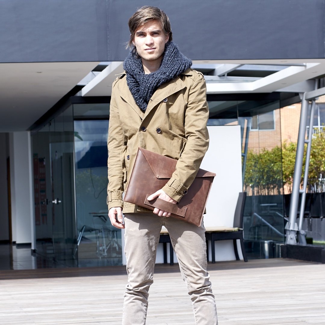 Carrying Case. Canela Leather MacBook Case. Slant MacBook Sleeve by Capra Leather