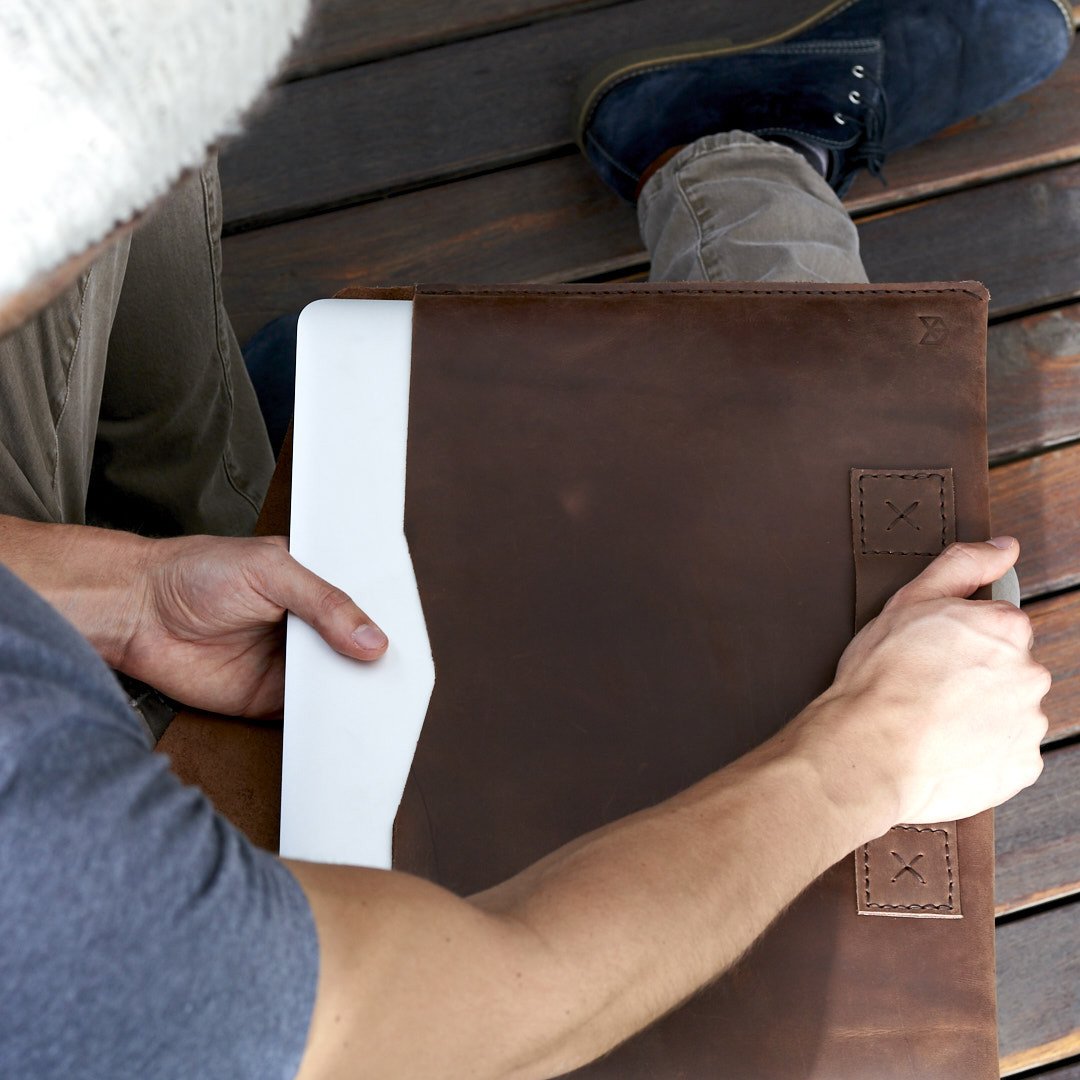 Style. Canela Leather MacBook Case. Slant MacBook Sleeve by Capra Leather