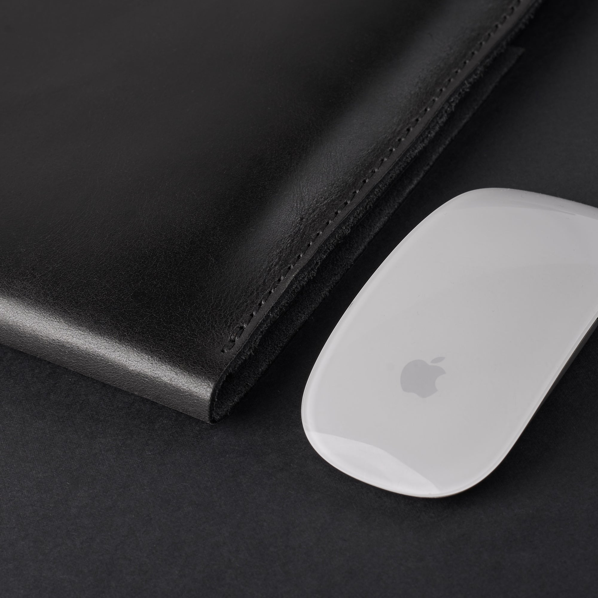 Detail. Black Leather MacBook Case. Walker MacBook Sleeve by Capra Leather 