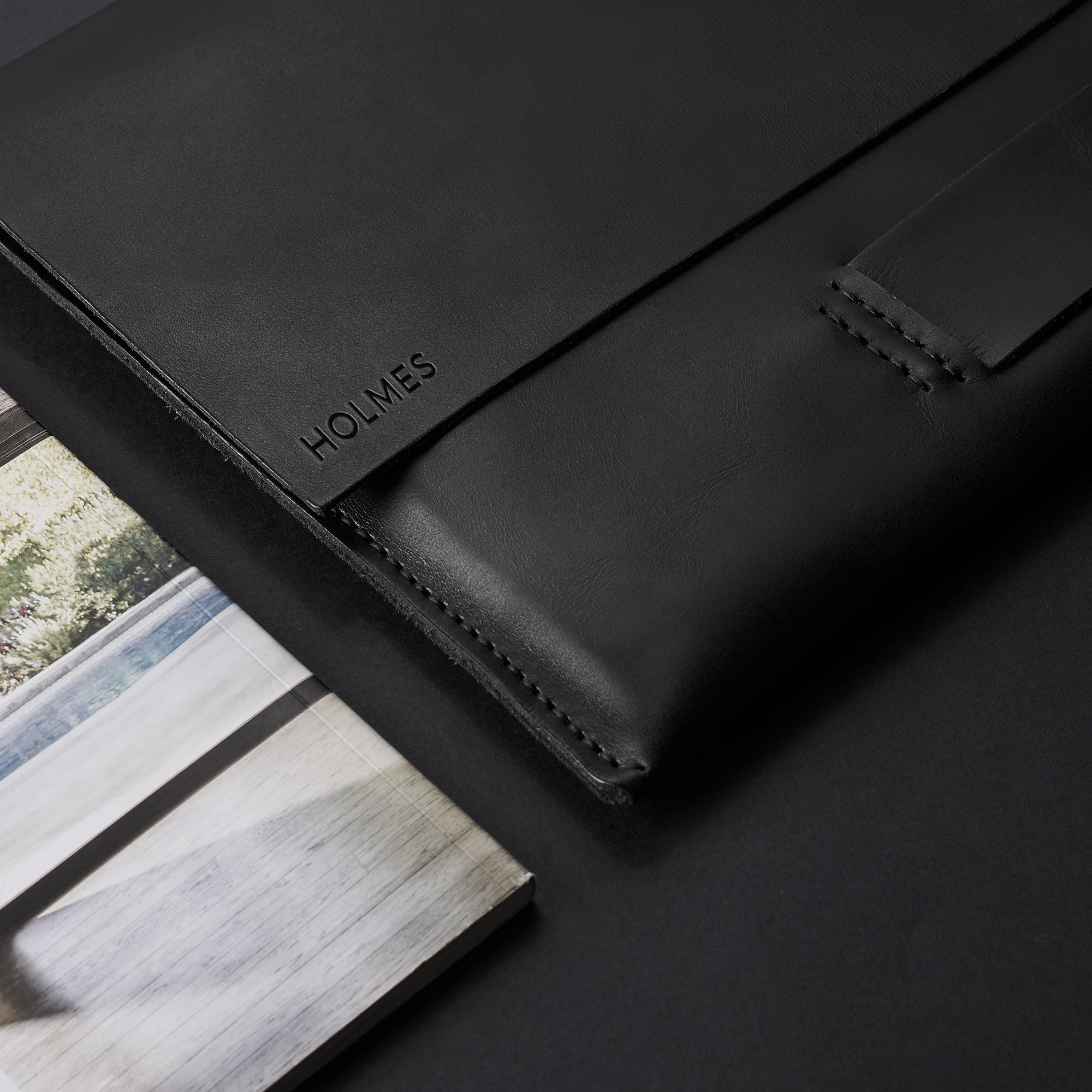 Custom engraving. Black Leather MacBook Case. Walker MacBook Sleeve by Capra Leather 