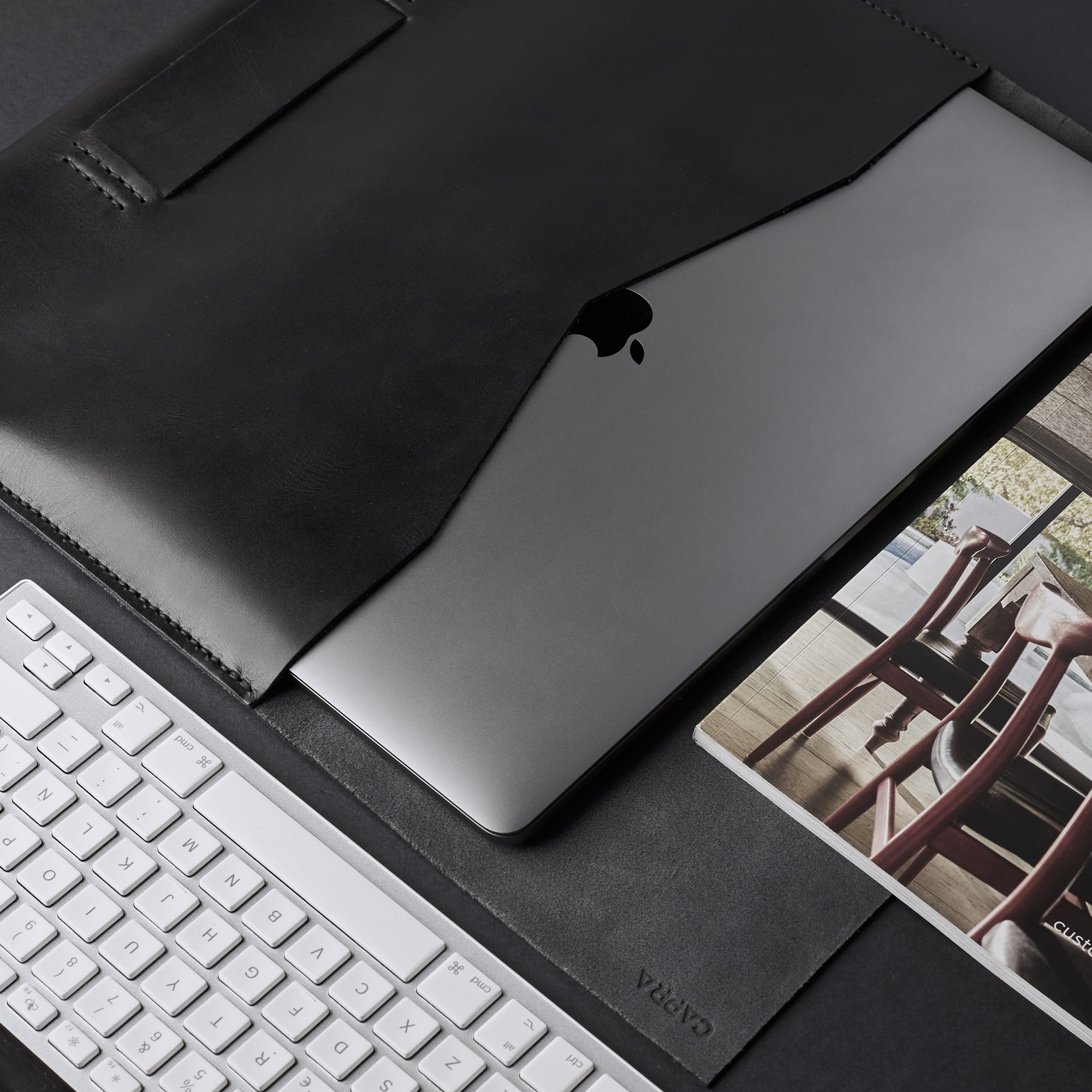MacBook Pro. Black Leather MacBook Case. Walker MacBook Sleeve by Capra Leather 