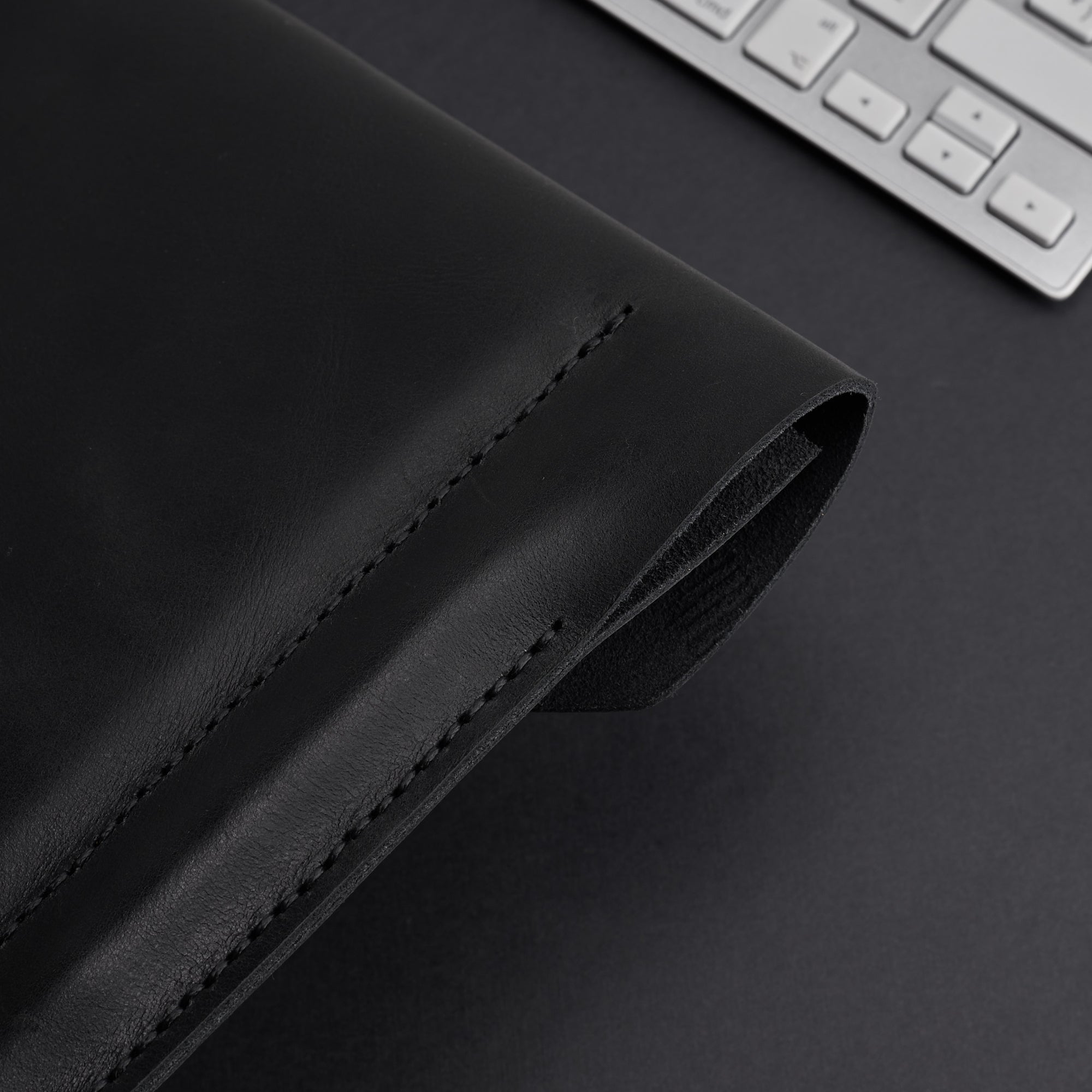 Apple Pencil detail. iPad Sleeve. iPad Leather Case Black With Apple Pencil Holder by Capra Leather