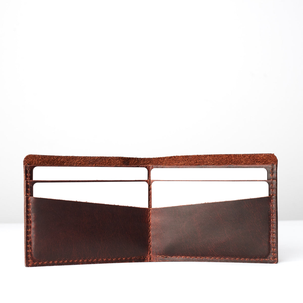 Wallet interior. Leather coñac slim wallet gifts for men handmade accessories. minimalist full grain leather thin wallet. Made by Capra Leather. 