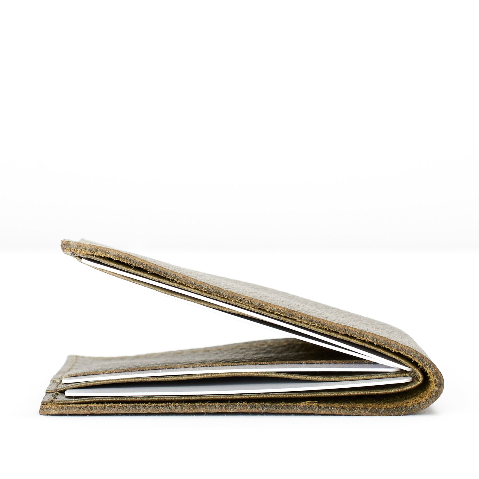 Slim profile. Leather dark green slim wallet, minimalist bifold for mens gifts