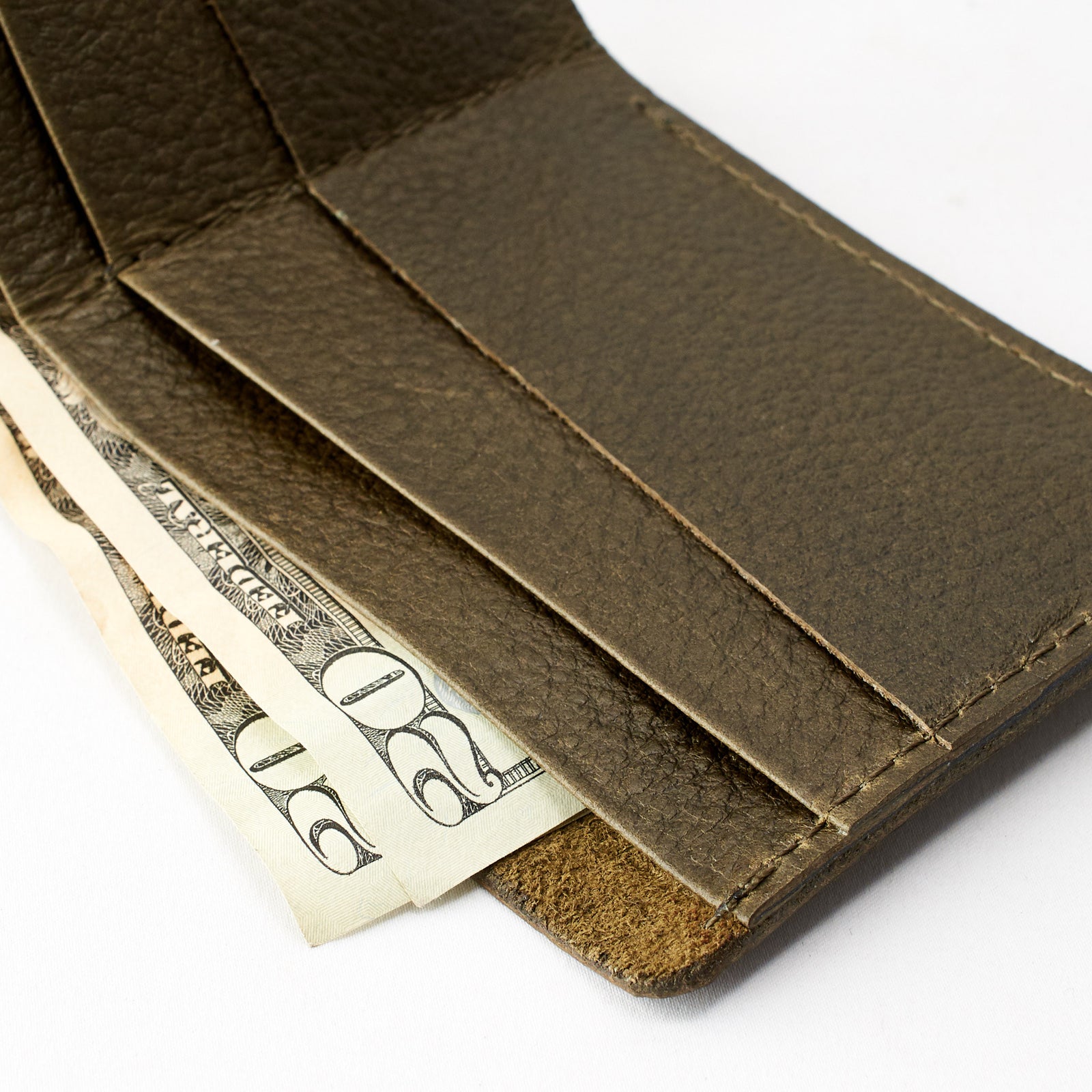 Soft interior. Leather dark green slim wallet, minimalist bifold for mens gifts