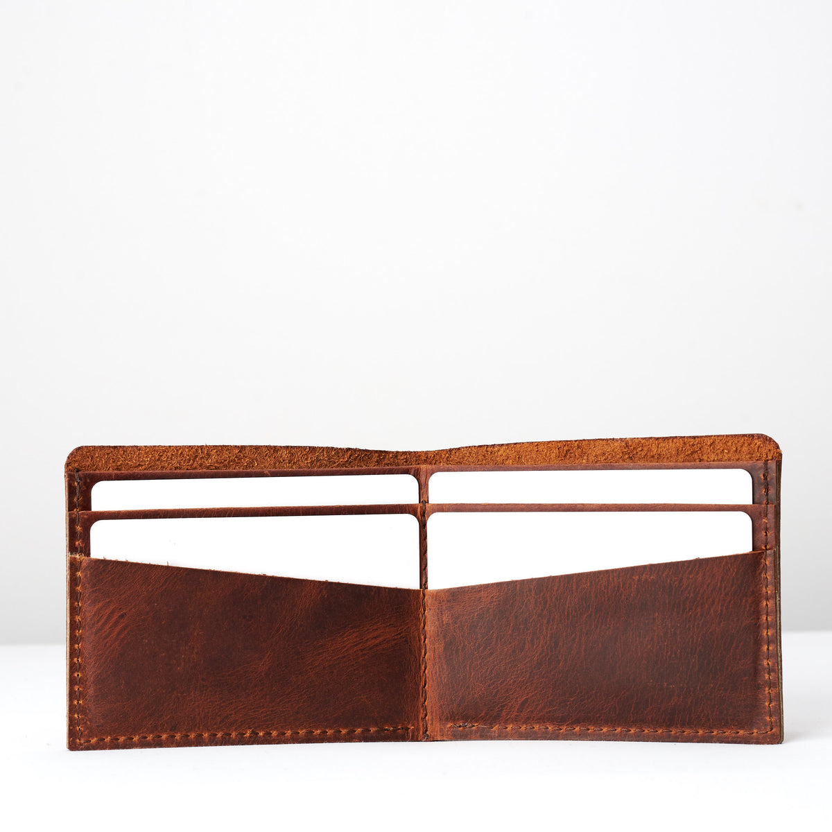 Wallet interior. Leather sandstone slim wallet gifts for men handmade accessories. minimalist full grain leather thin wallet. Made by Capra Leather. 