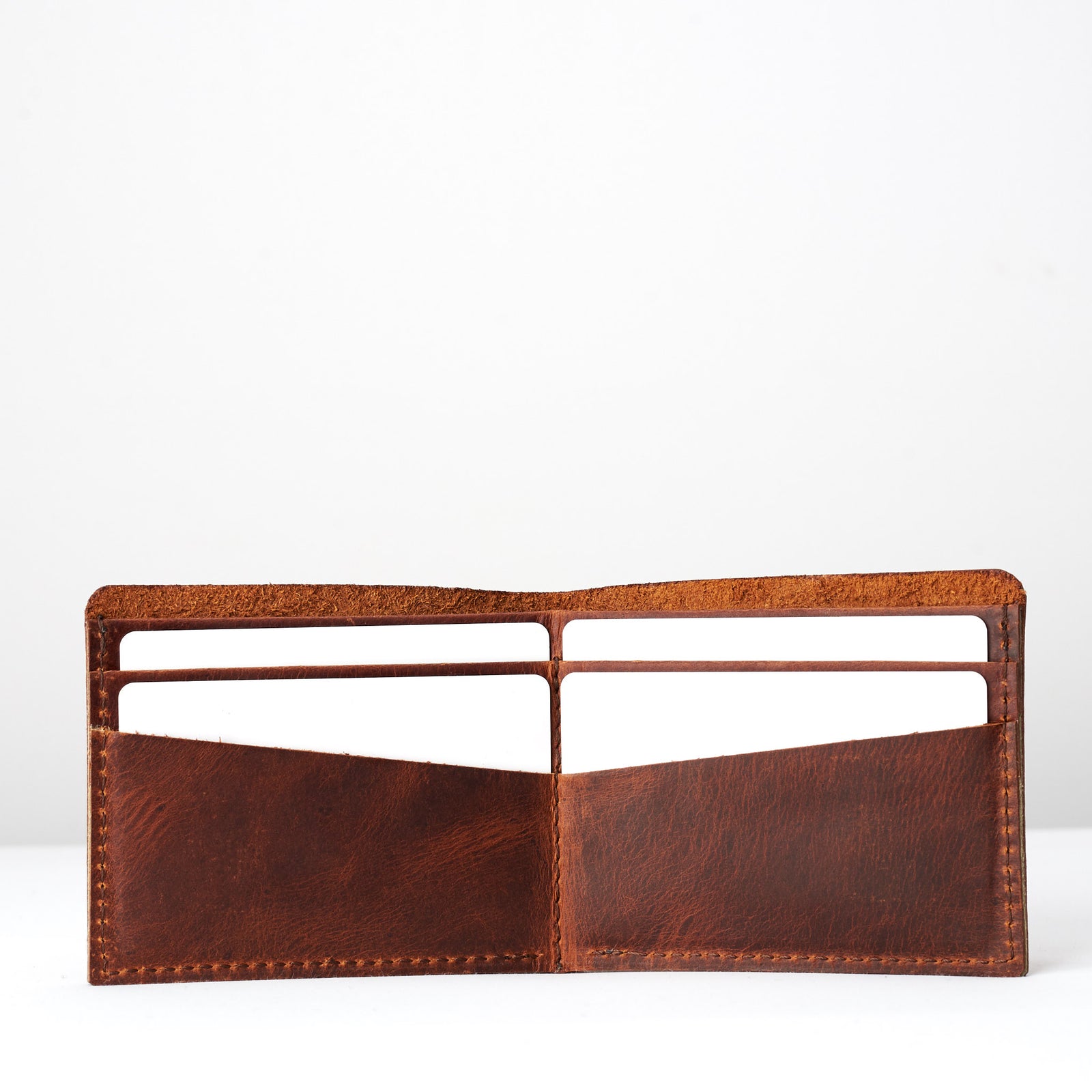 Wallet interior. Leather sandstone slim wallet gifts for men handmade accessories. minimalist full grain leather thin wallet. Made by Capra Leather. 