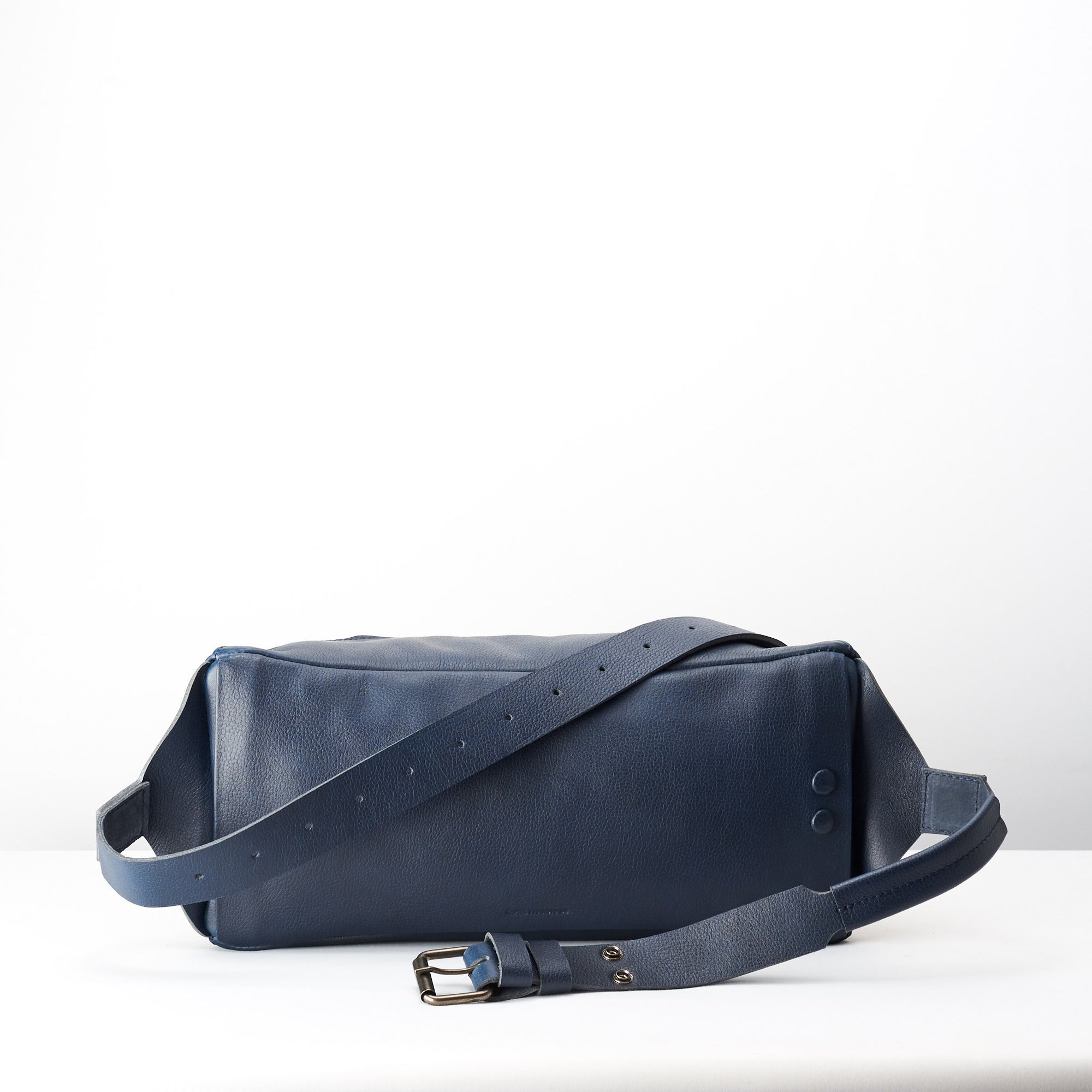 Back handmade bag. Fenek blue sling bag for men by Capra Leather. Belt bag for outdoors. 