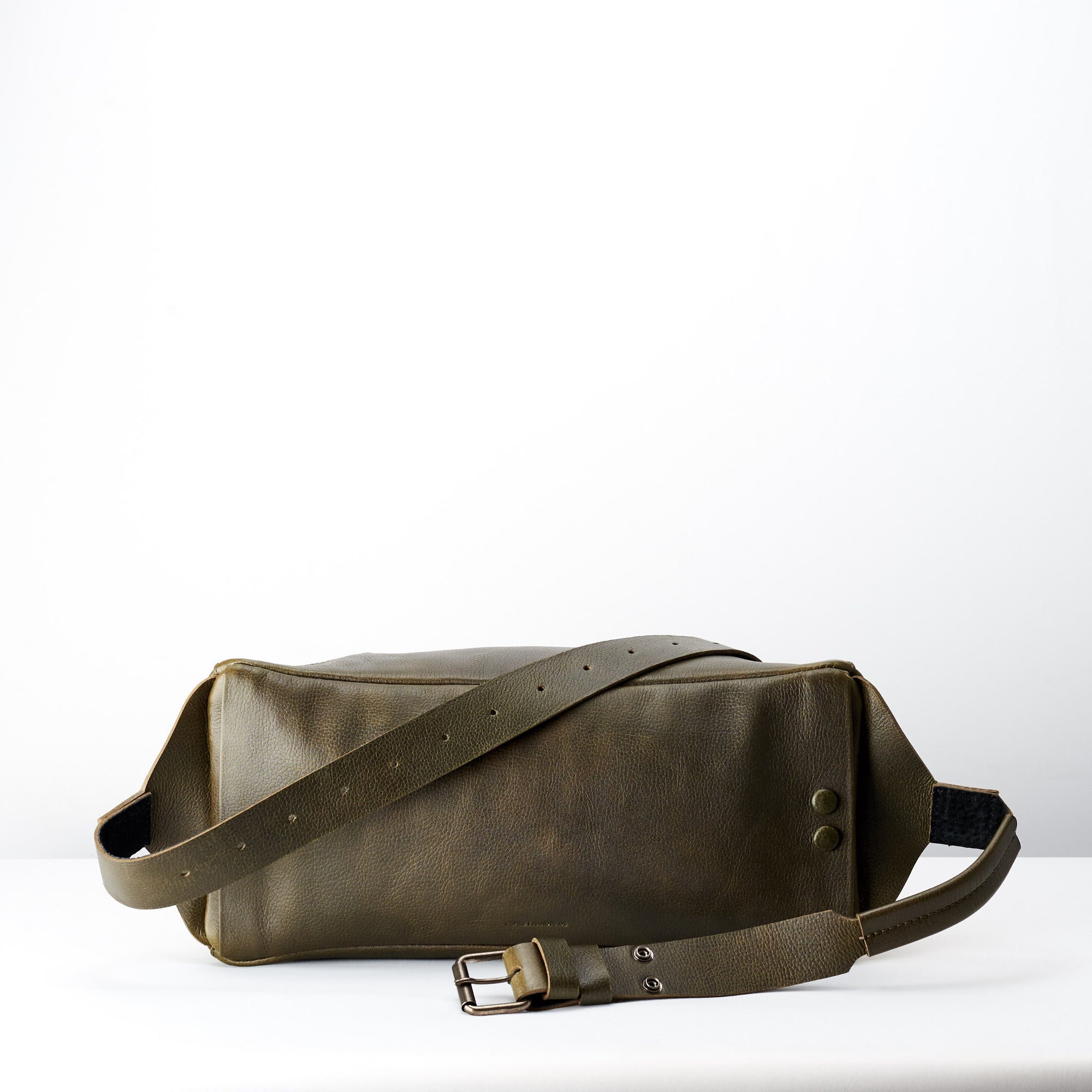 Back shoulder strap. Fenek green sling bag for Men by Capra Leather. Outdoors belt bag. 