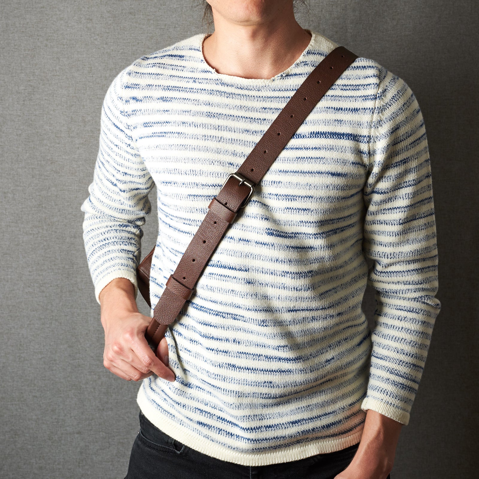 Styling single strap. Fenek Sling Bag Brown by Capra Leather