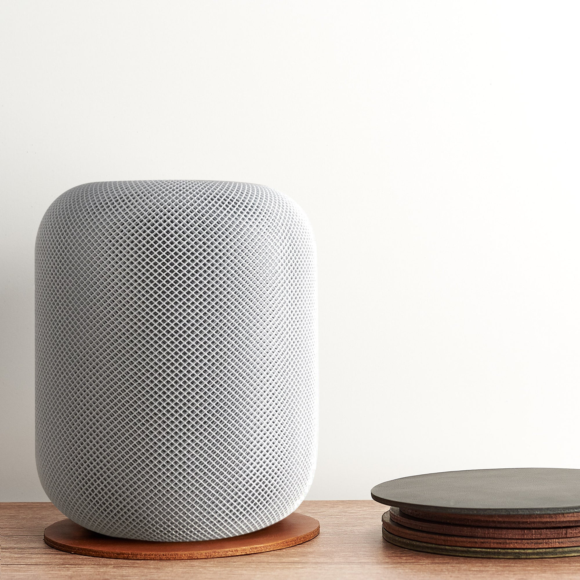 Leather homepod pad, protect wood surfaces from white rings, mens cowhide coasters for apple smart speaker
