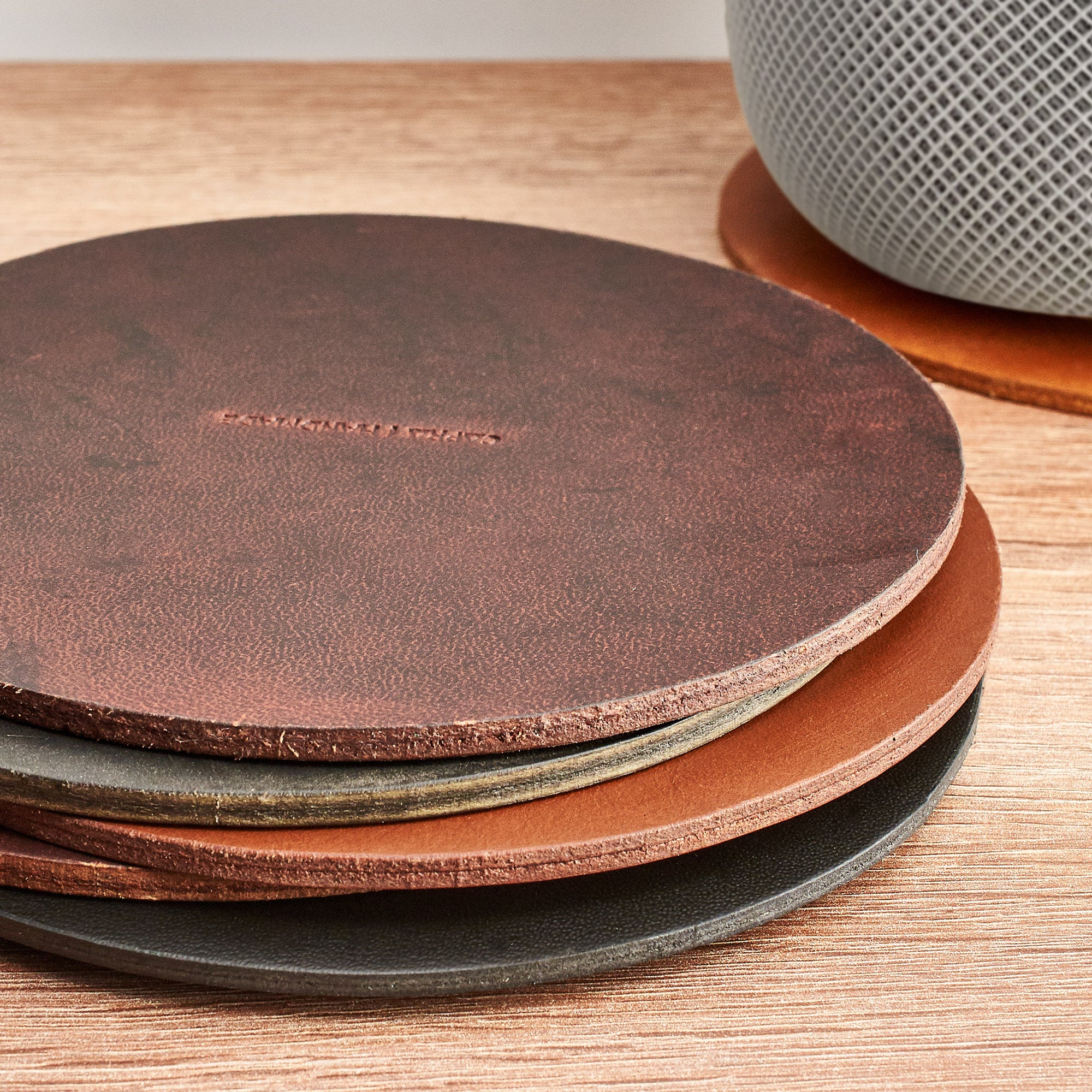 Leather texture. Leather homepod pad, protect wood surfaces from white rings, mens cowhide coasters for apple smart speaker