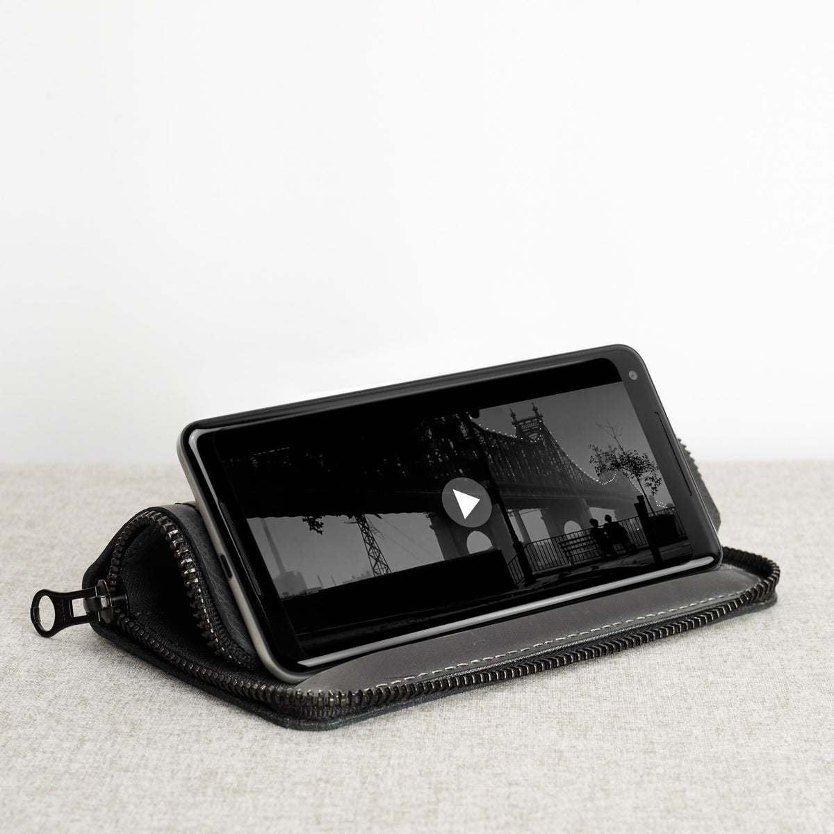 Hands free case. Black carefully handcrafted leather case stand wallet for new Google Pixel 2 and 2 XL. Men's Pixel sleeve with card holder.