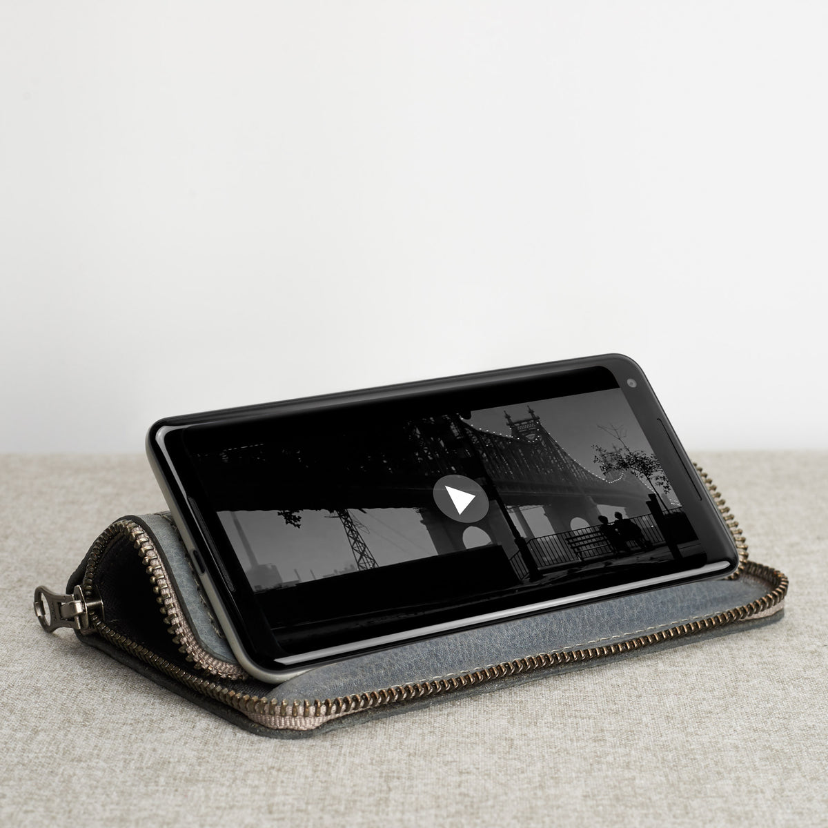 Hands free stand. Grey Carefully handcrafted leather case stand wallet for new Google Pixel 2 and 2 XL. Men's Pixel sleeve with card holder