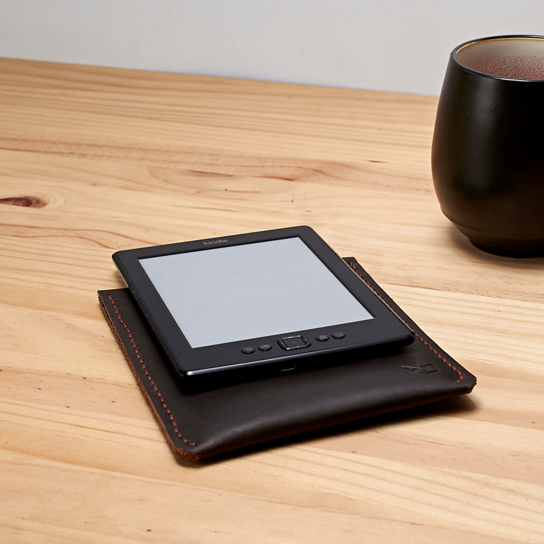 Context. Front. Marron Leather Kindle Cover. Hand stitched Case. Lucid Kindle Case. Gifts for him