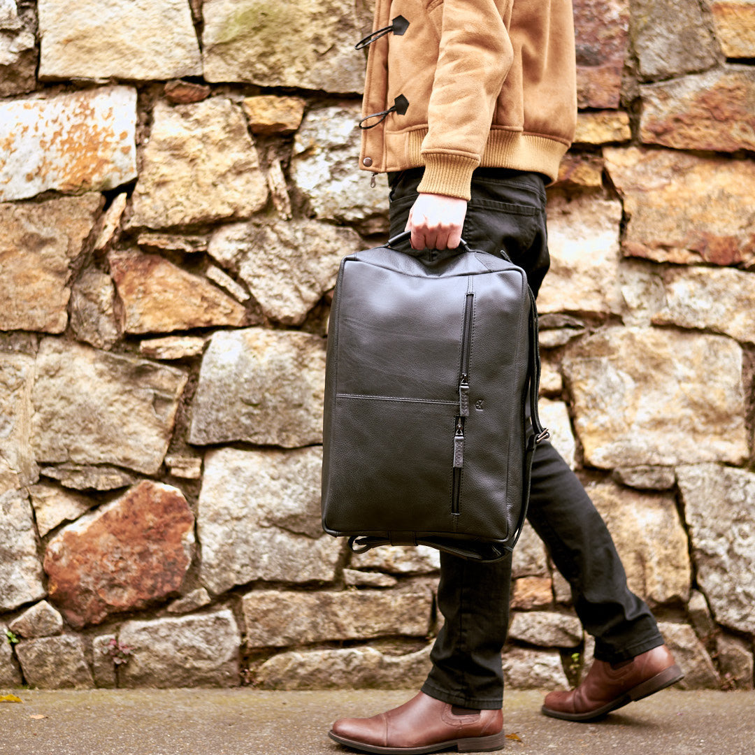 Urban Style. Black handmade leather messenger bag for men. Commuter bag, laptop leather bag by Capra Leather.