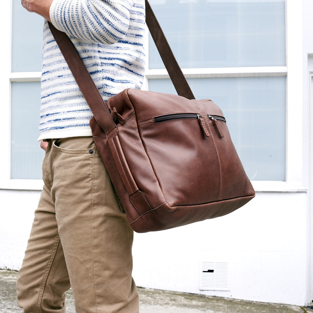 Men's Commuter Messenger Bag in Brown 'Tobacco' Leather - Thursday