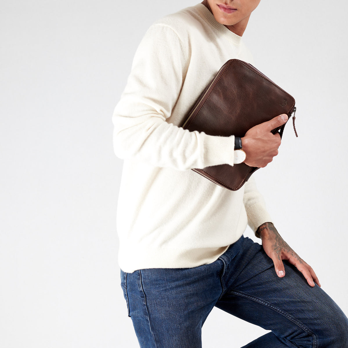 Dark brown tech bags for men. Leather Small EDC gear pouch