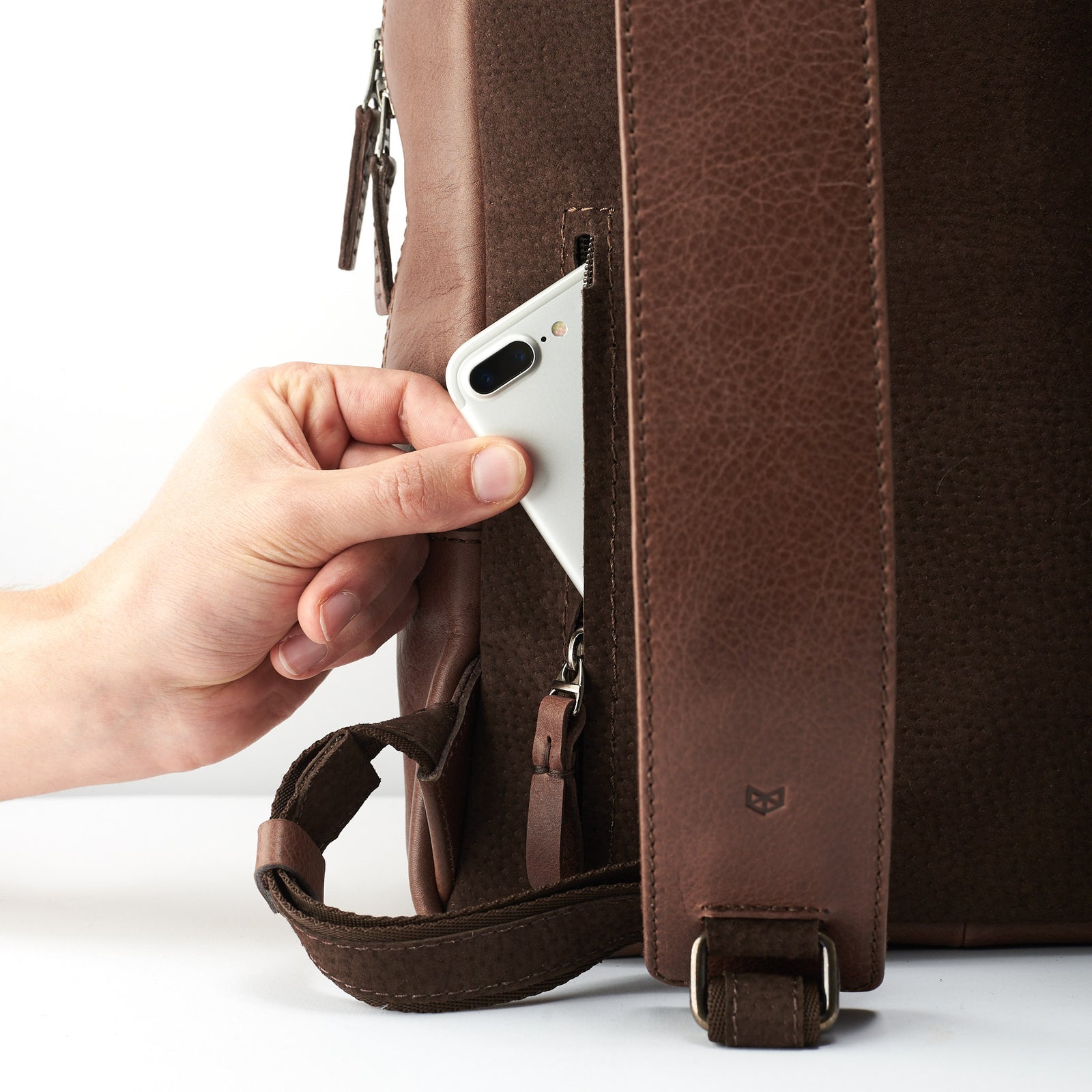 Hidden back pocket. Bisonte Backpack Rucksack by Capra Leather
