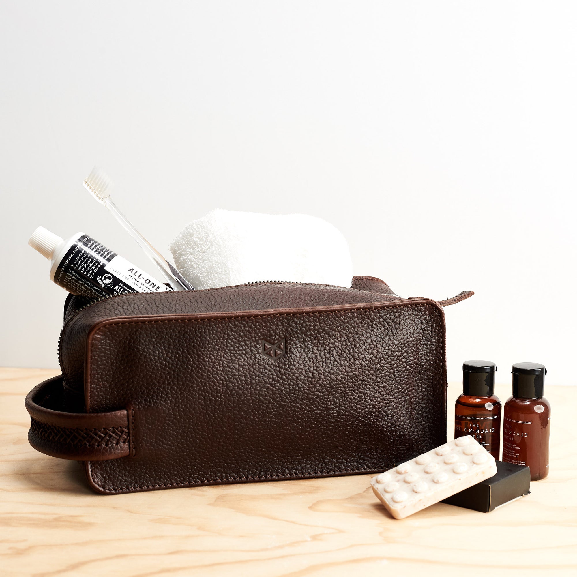 Toiletries. Dark Brown leather toiletry, shaving bag with hand stitched handle. Groomsmen gifts