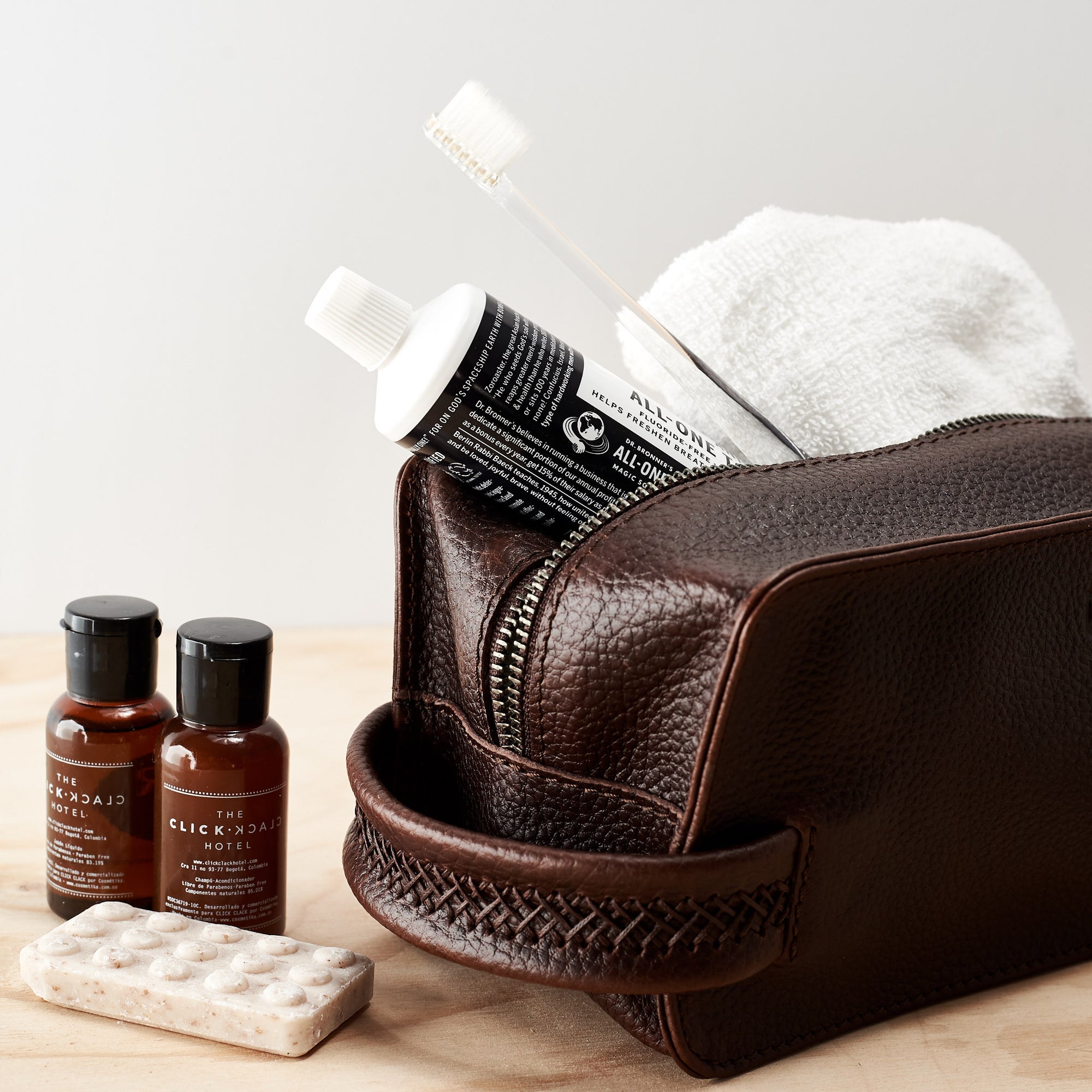 Style. Dark Brown leather toiletry, shaving bag with hand stitched handle. Groomsmen gifts