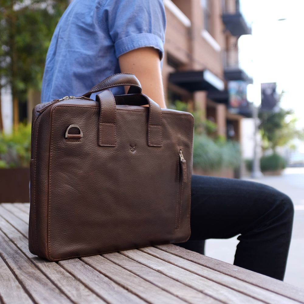 Handmade Roko Men's Briefcase Bag · Dark Brown by Capra Leather