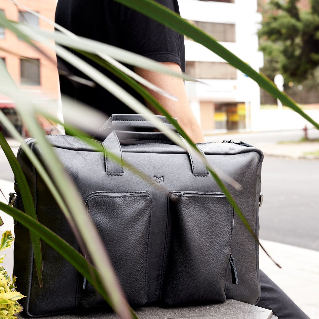 Street Style. Black handmade leather messenger bag for men. Commuter bag, unique messenger bag for mens gifts 