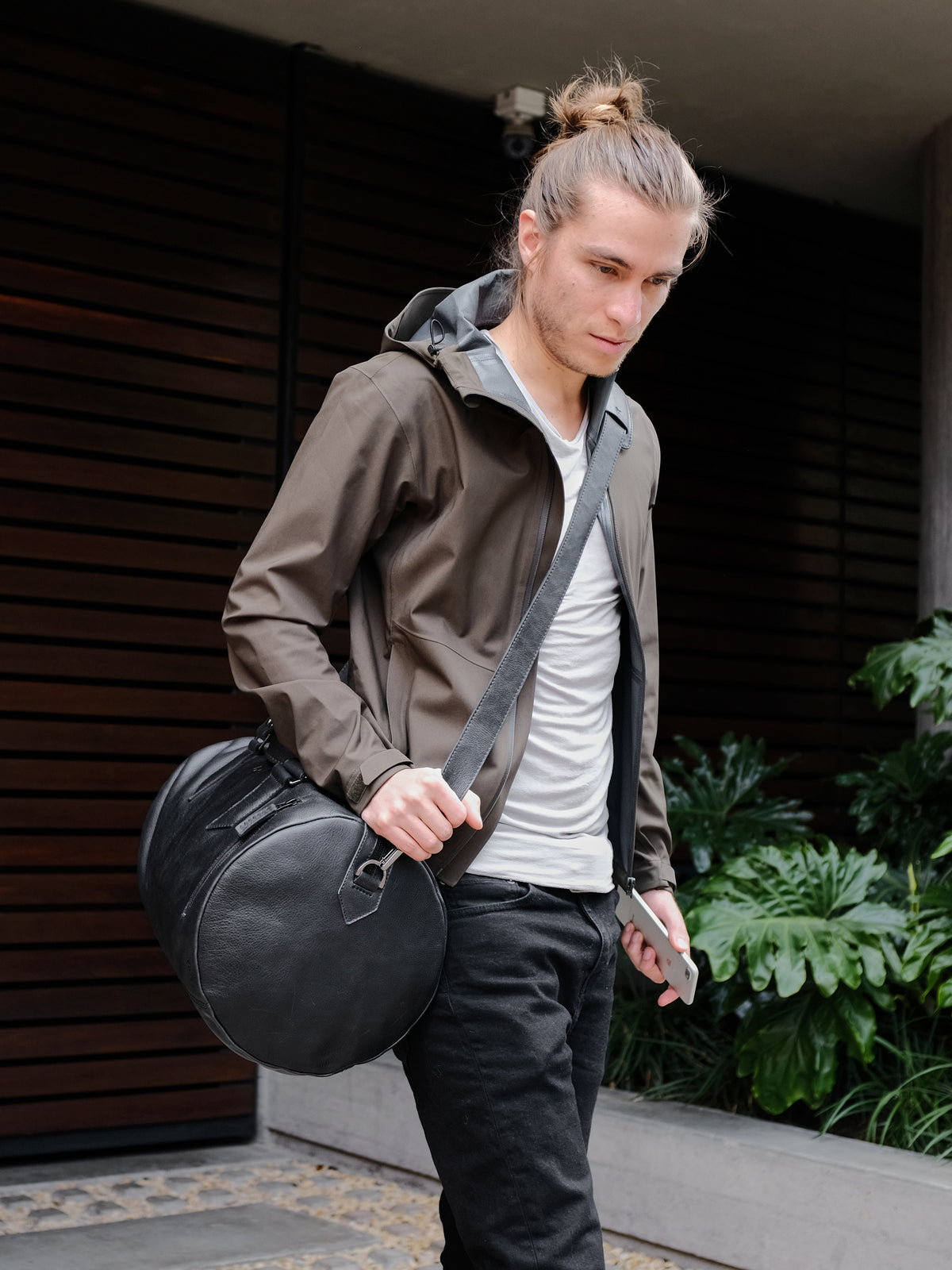 Style. Black leather shoulder bag for mens gifts. Work out duffle bag