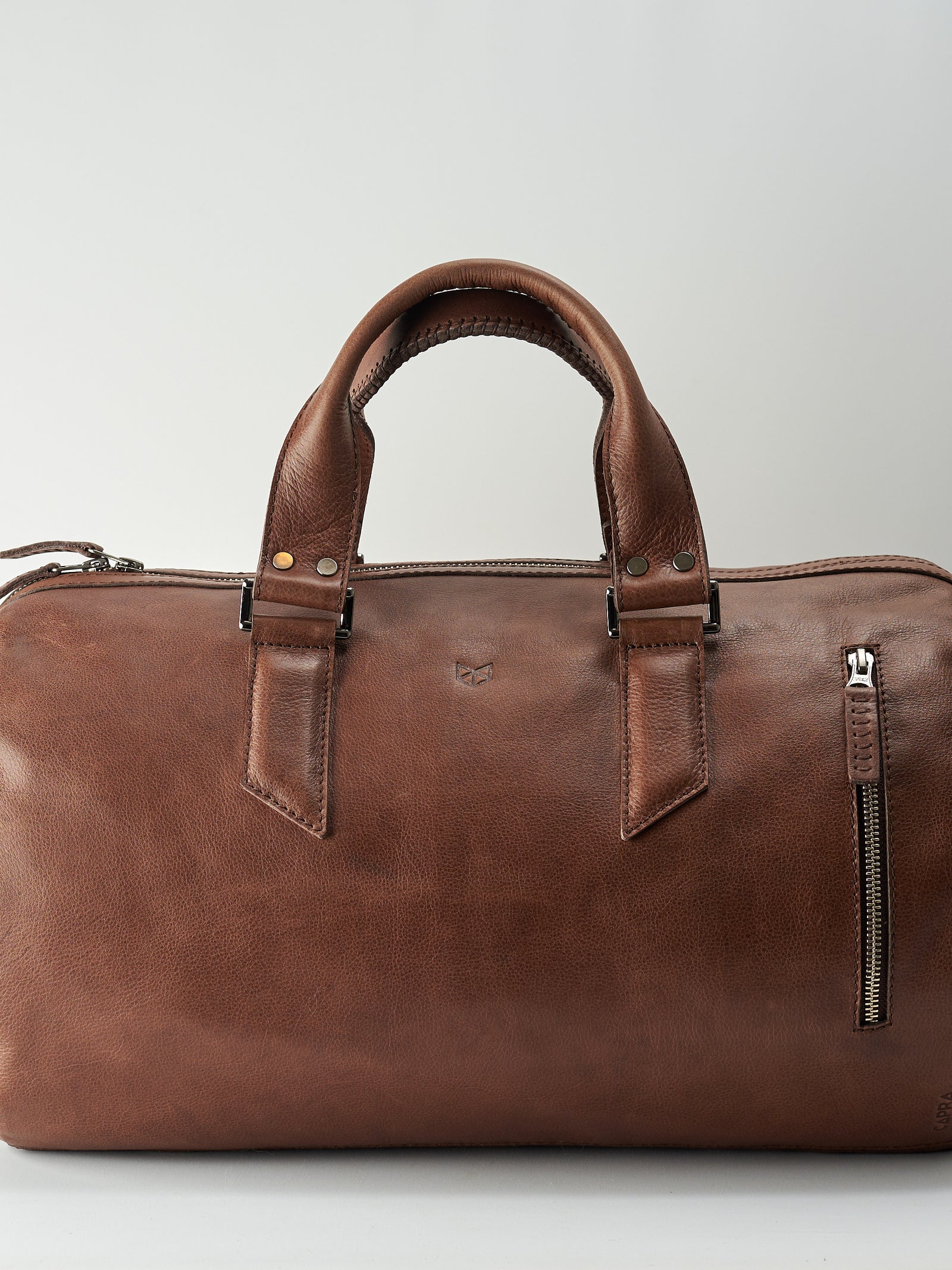 Brown fashion leather duffle bag for men. Handmade designer handbag 