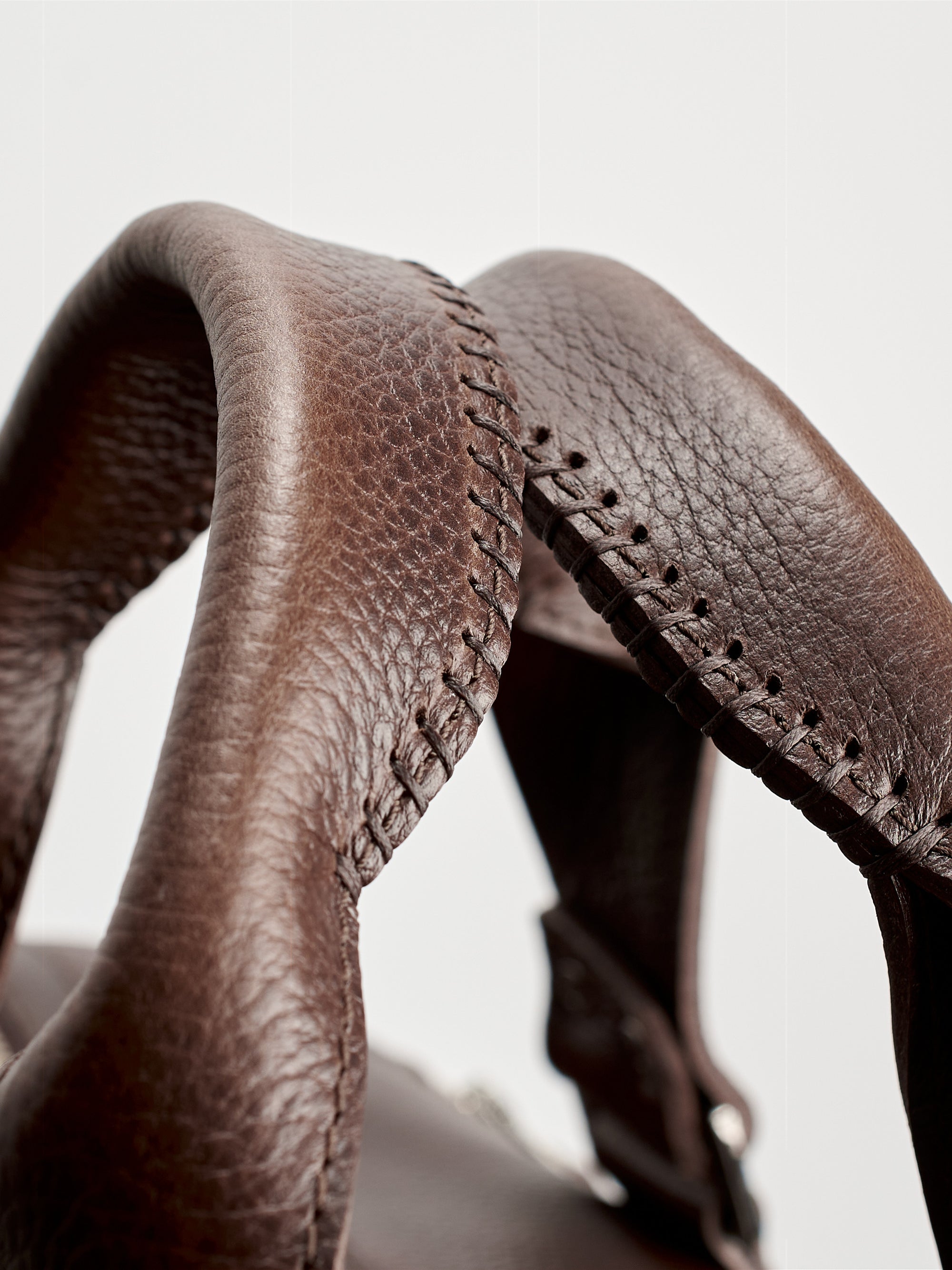 Hand stitched leather handles. Dark brown leather carryall bag. Mens travel weekender bag