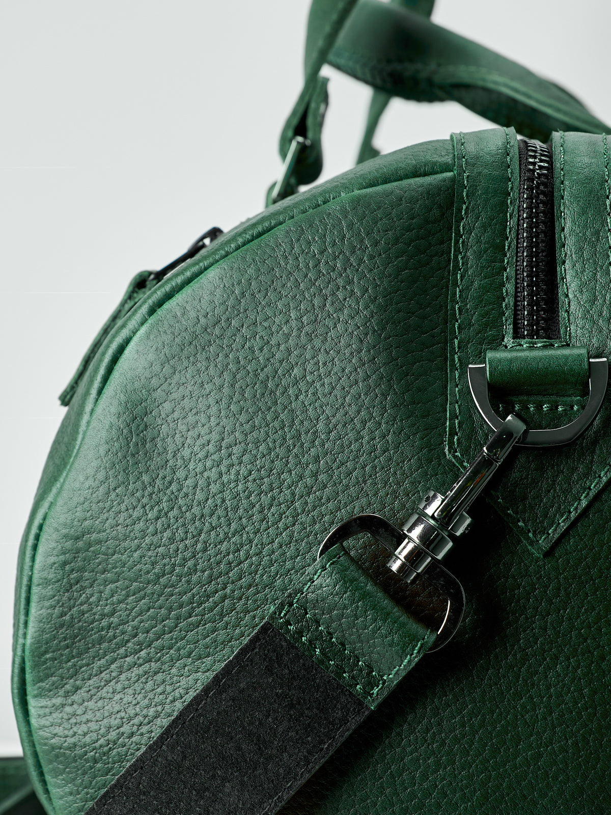 Suede detail. Green  leather shoulder bag for mens gifts. Work out duffle bag